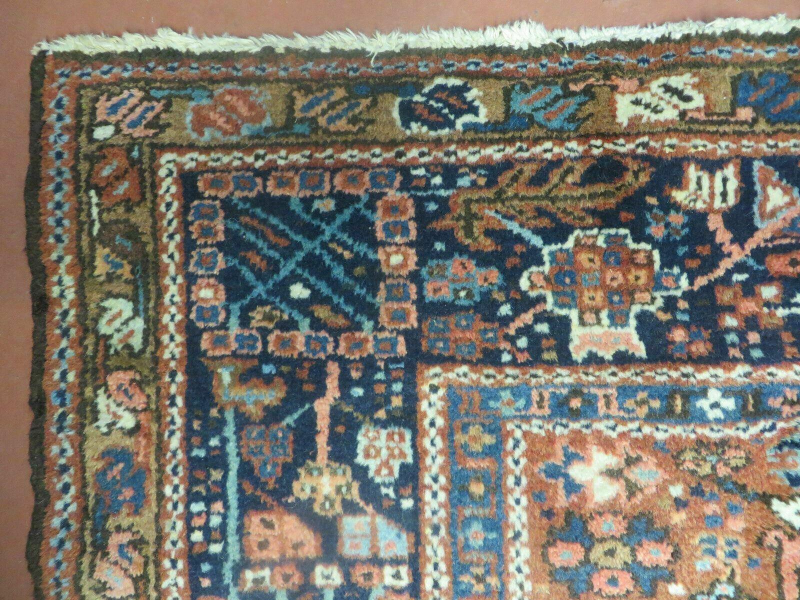 Beautiful Persian Rug 5x6, Antique Persian Karajeh Karaja Carpet, Geometric Medallion Rug, Tribal Rug, Red Blue Cream, Hand Knotted Wool Oriental Rug, Nice - Jewel Rugs