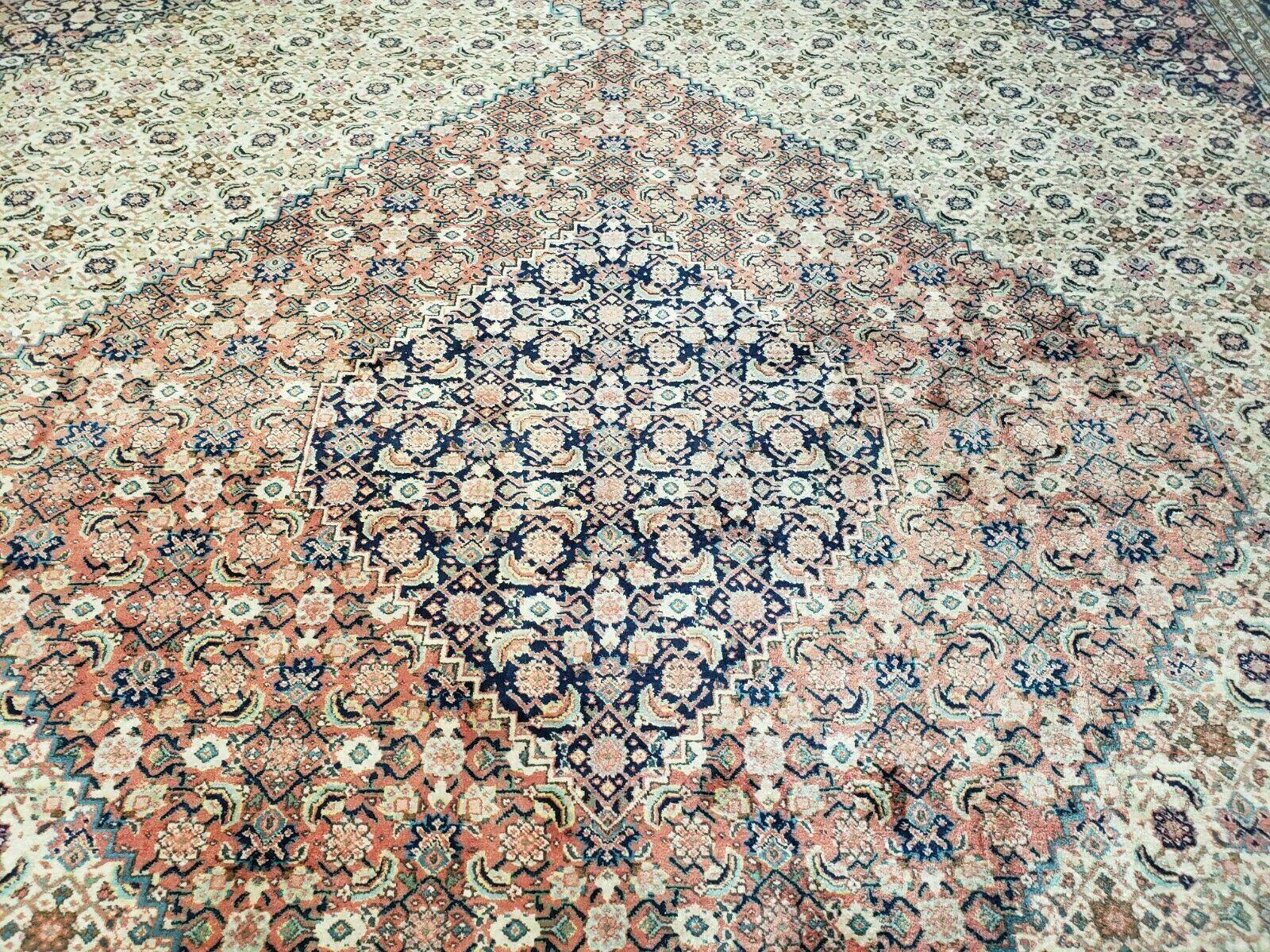 Persian Tabriz Rug 12x17, Allover Herati Pattern, High Quality Wool Rug, 12 x 17 Oriental Carpet, Hand Knotted, Blue Salmon Red Beige, Vintage Rug - Jewel Rugs