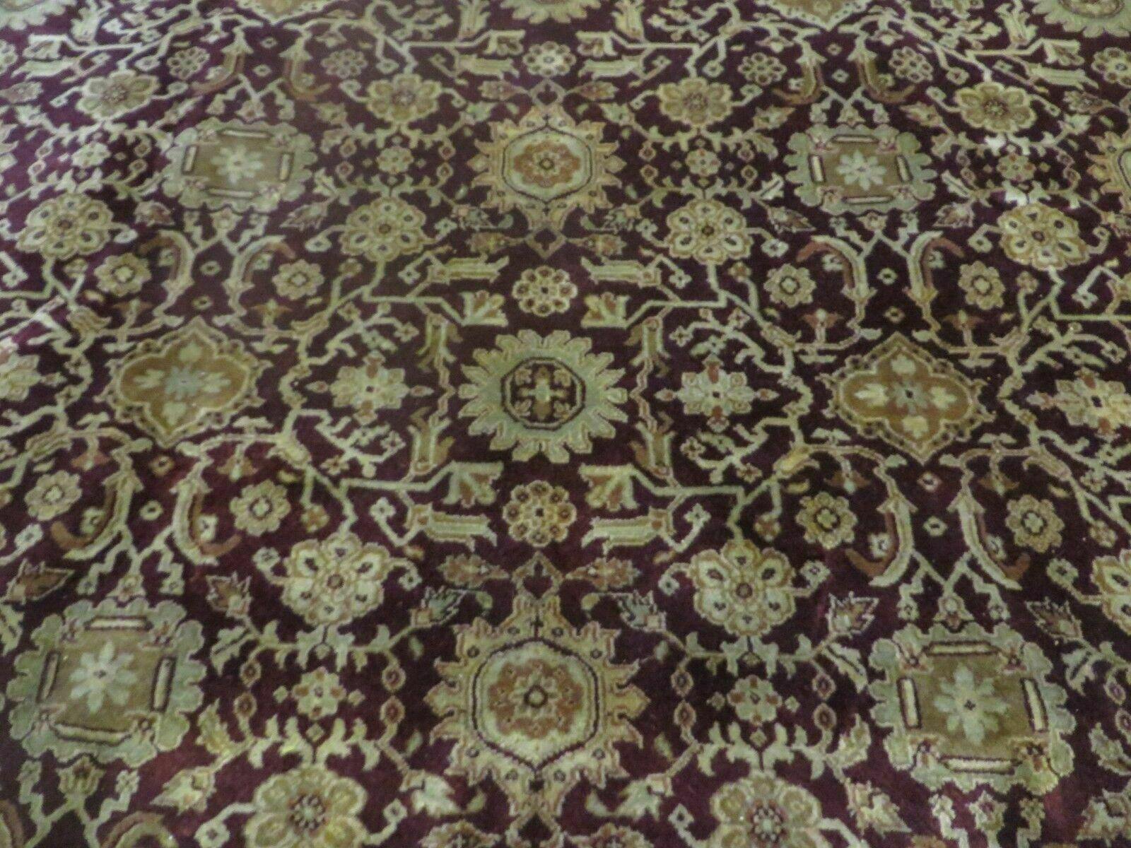 Indian Agra Rug 10x14 Vintage Handmade Larastan Wool Carpet Maroon Floral - Jewel Rugs