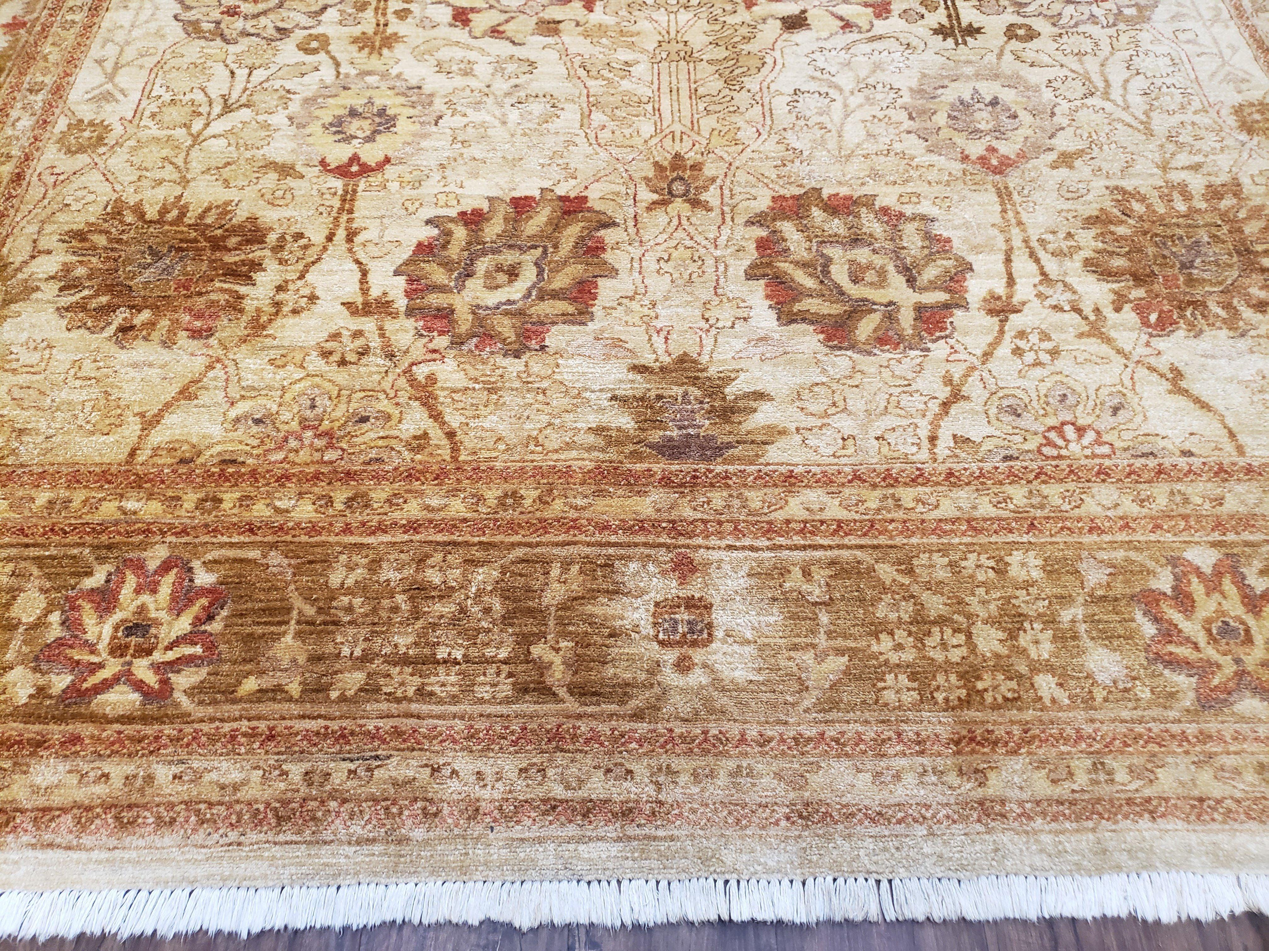 Vintage Turkish Oushak Area Rug 9x12, Wool Hand-Knotted, Ivory Cream & Beige Tea Wash Rug, 9 x 12 Room Sized Rug, Decorative Living Room Rug - Jewel Rugs