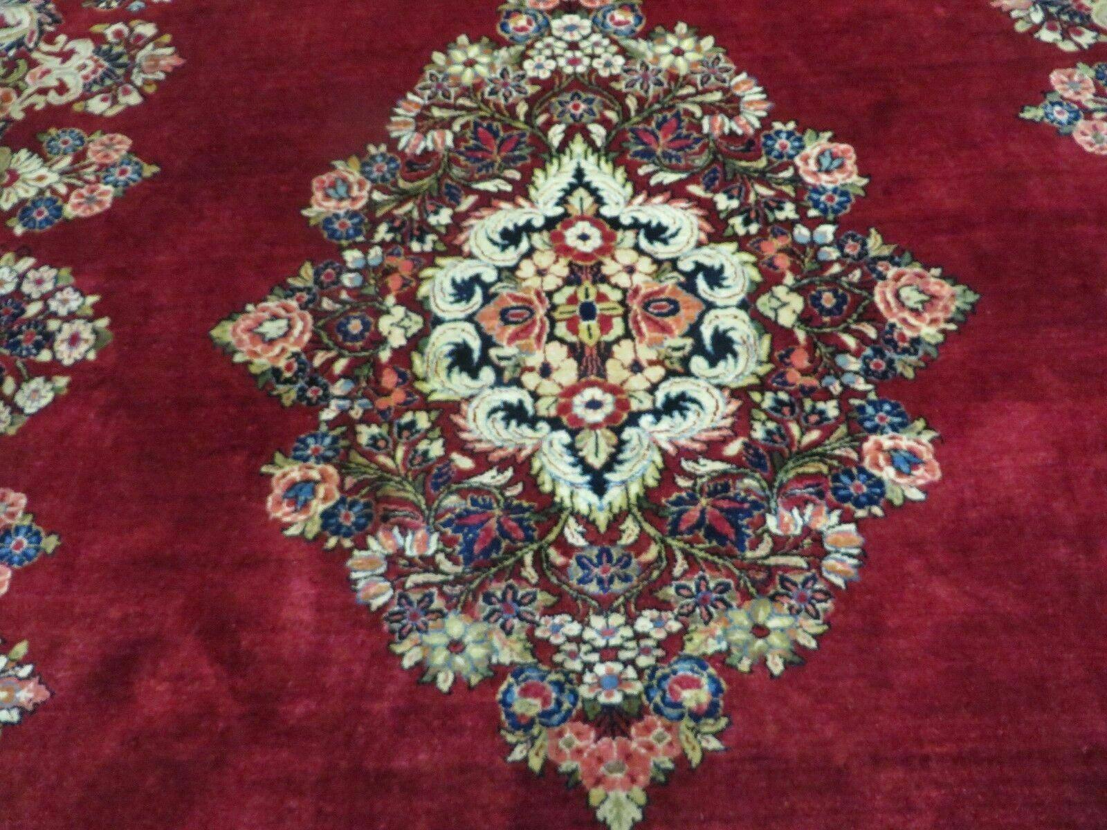 Persian Rug 10x13 Sarouk Carpet, Open Field Medallion, Red Blue Beige, Wool Hand Knotted Antique 10 x 13 Persian Rug - Jewel Rugs