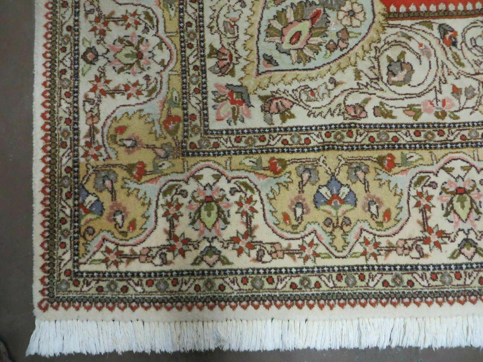 Vintage Persian Tabriz Rug 9x12, Tabatabaie Rug 9x12 Carpet, Handmade Hand Knotted Wool Area Rug, Tomato Red Beige, Medallion Rug, Floral - Jewel Rugs