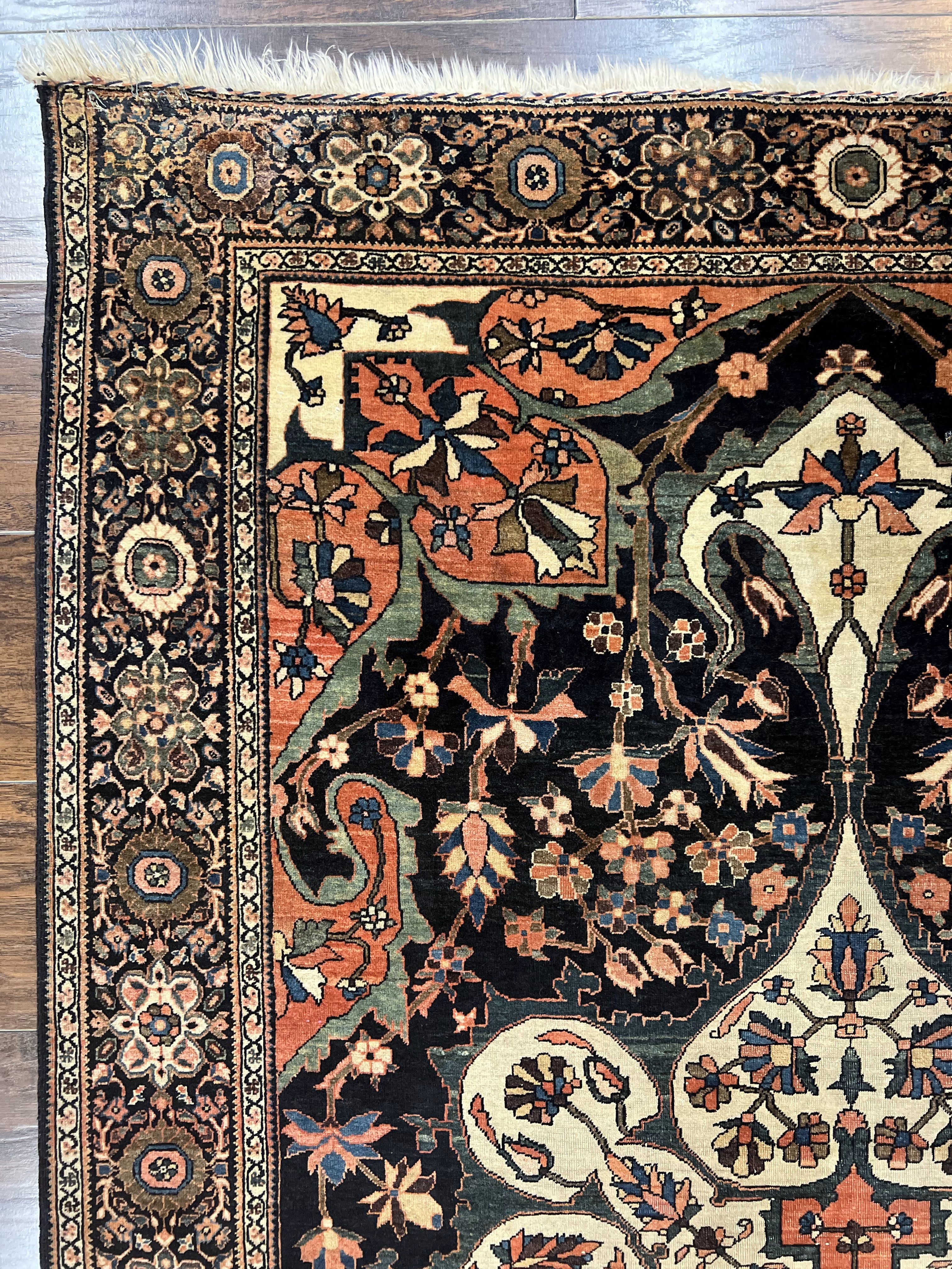 Antique Persian Sarouk Rug 4x7, Sarouk Farahan Carpet, 1880s Antique Oriental Rug, Late 19th Century, Handmade, Medallion, Cream Navy Red - Jewel Rugs