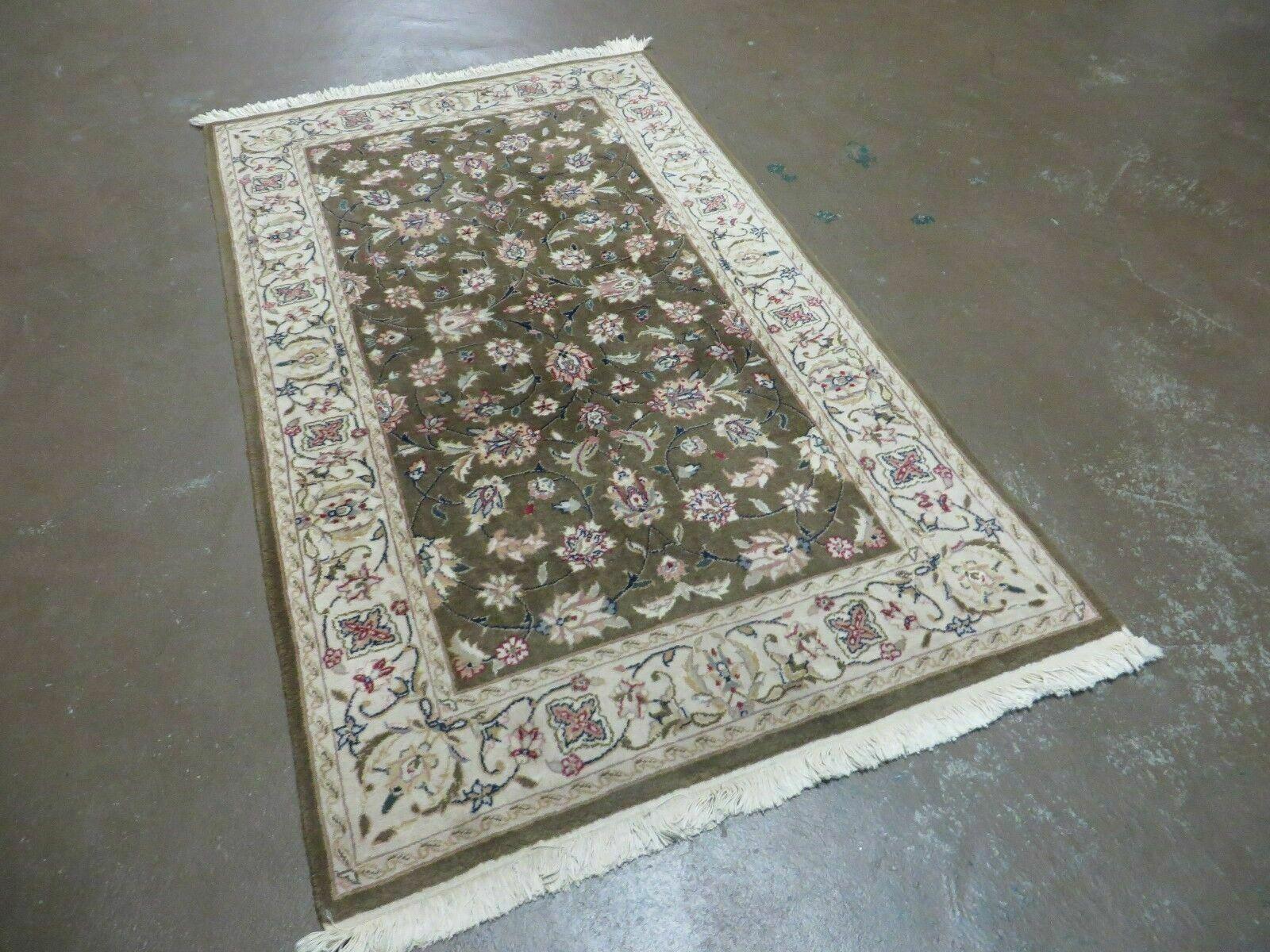 3x5 Handmade Indian Jaipur Wool Rug Vintage Carpet Hand Knotted Floral Allover - Jewel Rugs