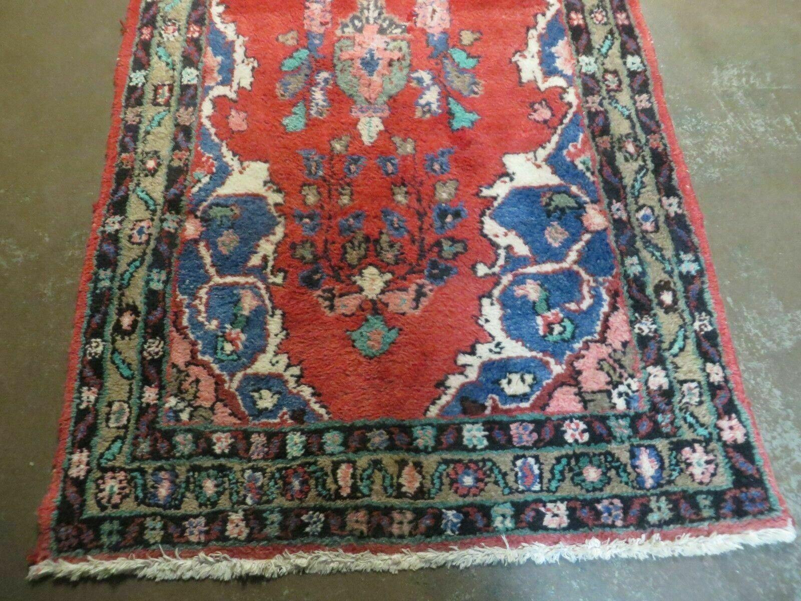 3' 3" X 17' Antique Handmade Indian Wool Runner Rug Red Vegetable Dyes Nice - Jewel Rugs