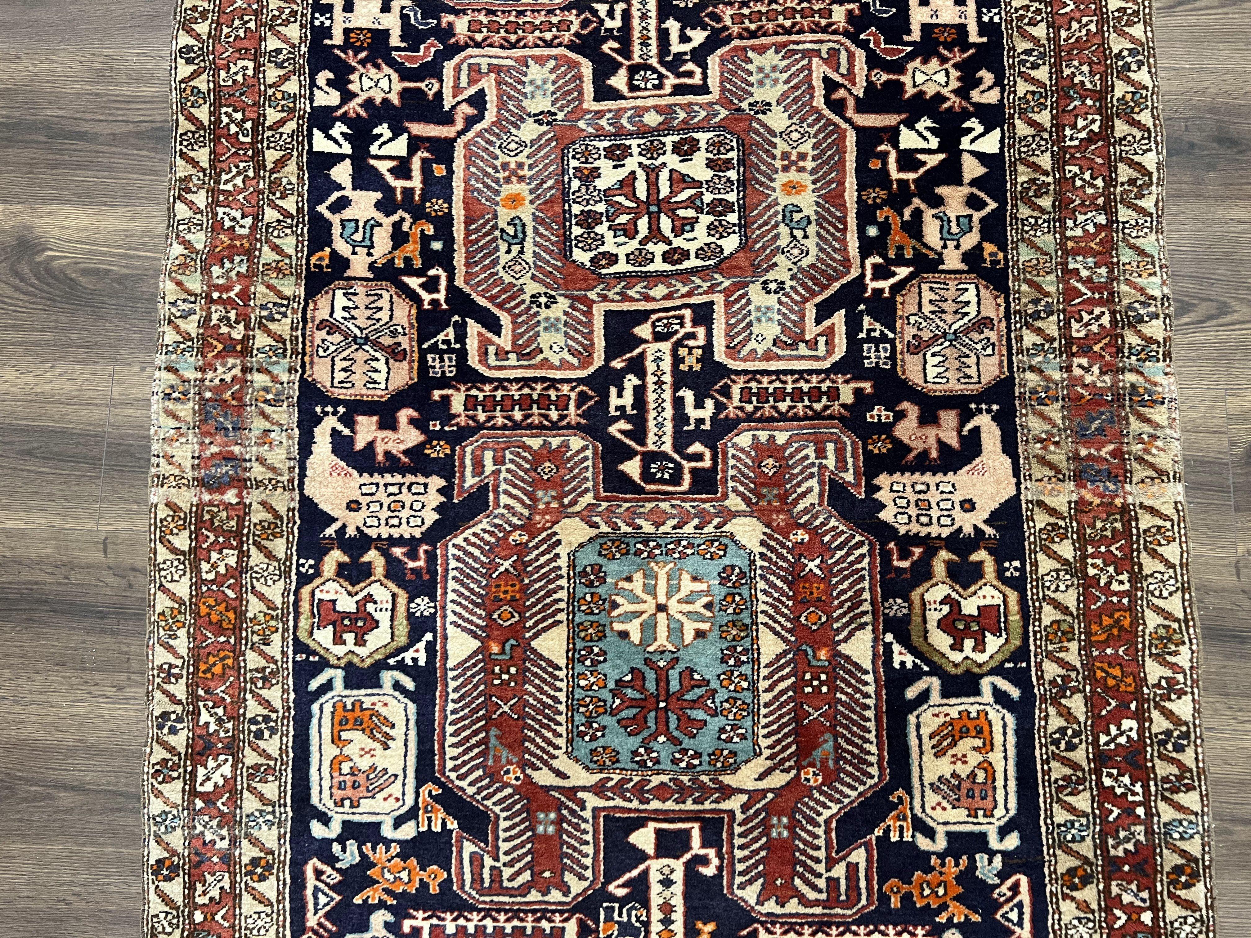 Persian Ardabil Wide Runner Rug 4x10 - Geometric Medallions & Animal Pictorials - Jewel Rugs