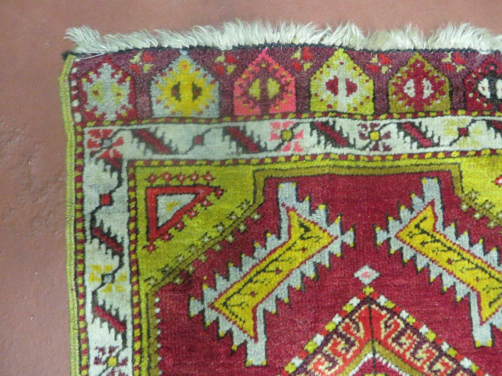 Antique Turkish Yastik Rug 2x3, Handmade Wool Oushak Small Oriental Carpet Red - Jewel Rugs