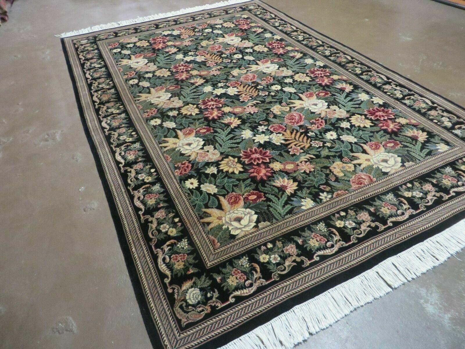 6' X 9' Handmade William Morris Arts & Crafts Wool Rug Carpet Black #837 - Jewel Rugs