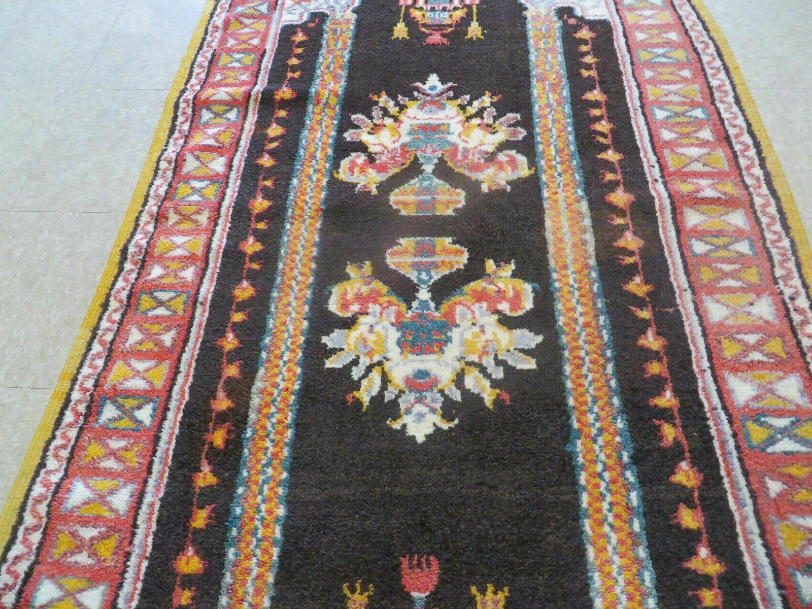 Antique Moroccan Runner Rug 3x7, Moroccan Prayer Rug, Double Mehrab Prayer Arches, Black and Red, Hand-Knotted Wool Carpet, Hallway Rug Nice - Jewel Rugs