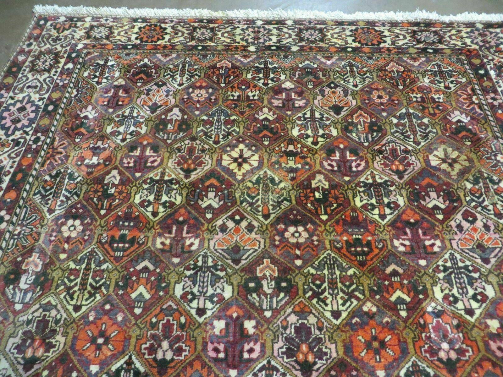 Antique Persian Bakhtiari Rug 7x10 - Multicolor Repeated Panel Design - Vegetable Dyed Rug - Hand Knotted Wool Room Sized Oriental Carpet 7 x 10 Rug - Jewel Rugs