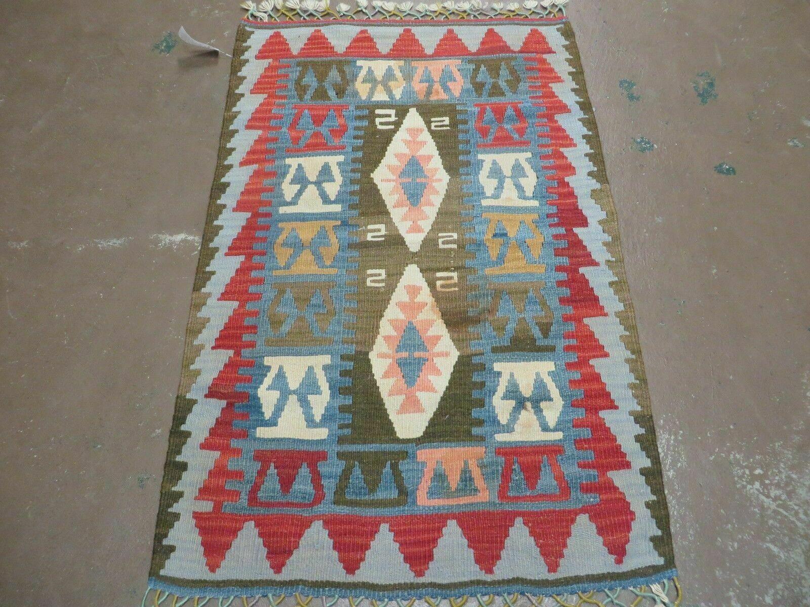 2' 5" X 4' Vintage Turkish Kilim Handmade Flat Weave Multicolor Colorful Wool Rug - Jewel Rugs