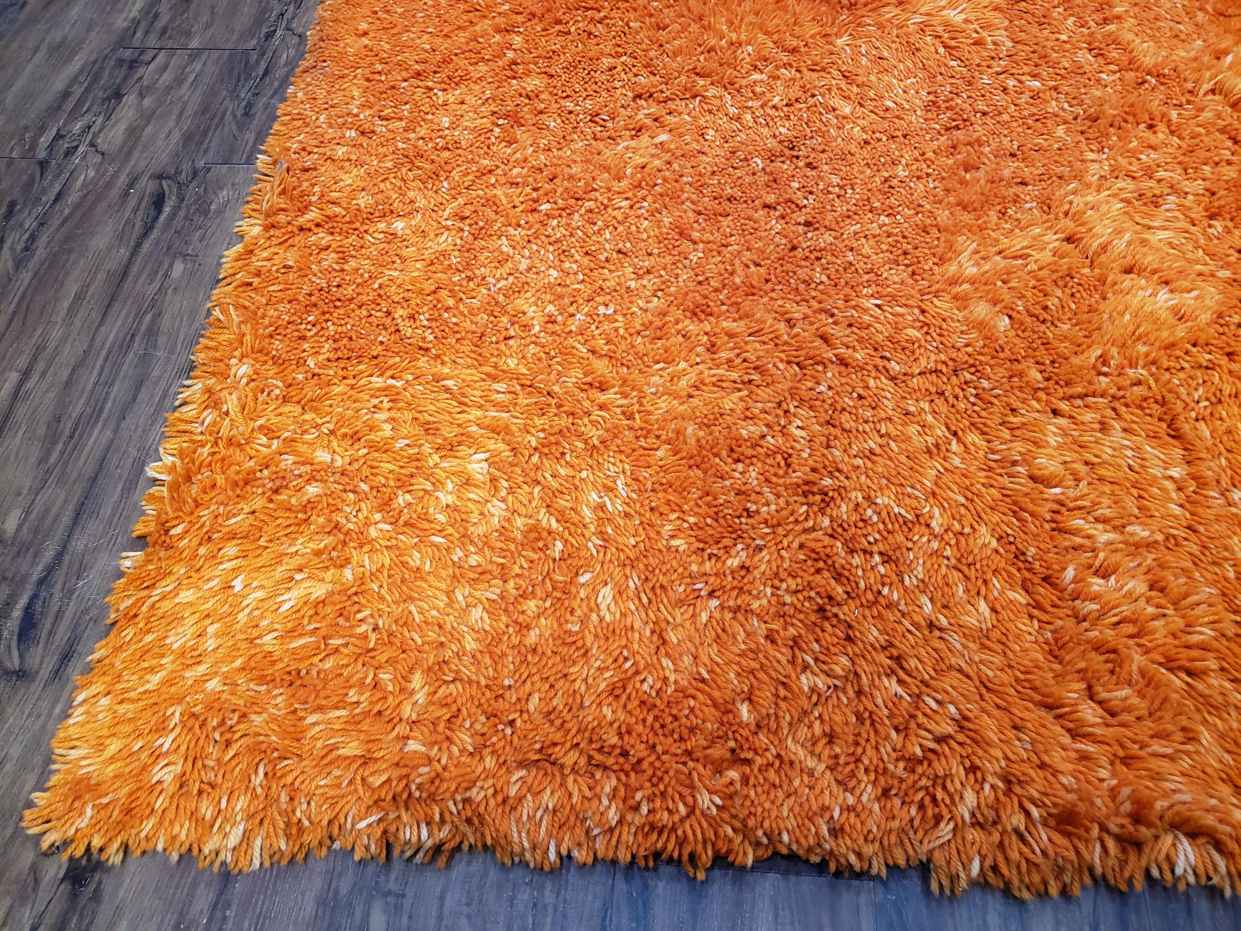 Large Orange Shag Rug 6 x 12, Vintage Mid Century European Shag Rug 6x12 ft, Rya Style Shag Carpet, Room Sized Shag Rug, Long Shag Rug, Soft - Jewel Rugs