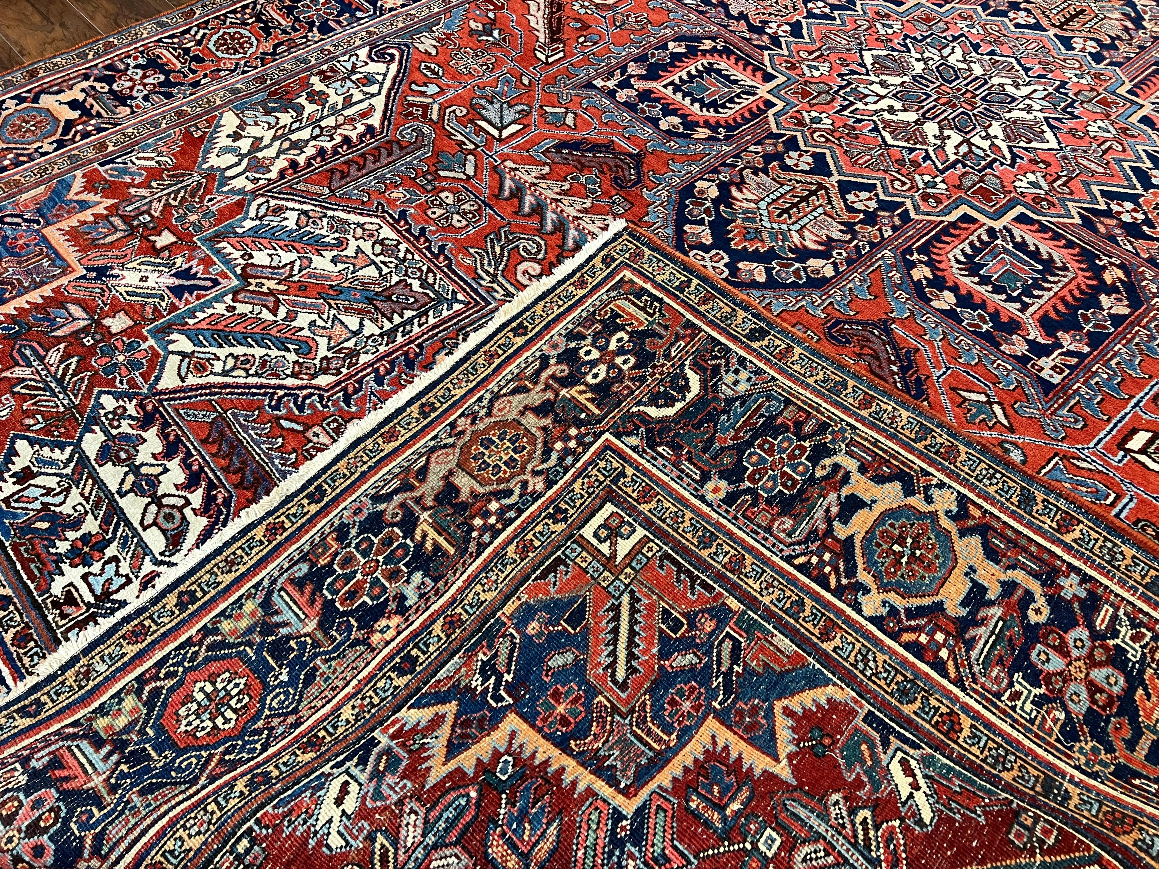 Antique Persian Heriz Rug – 11x16 Palace Size, Geometric Medallion, 1920s - Jewel Rugs