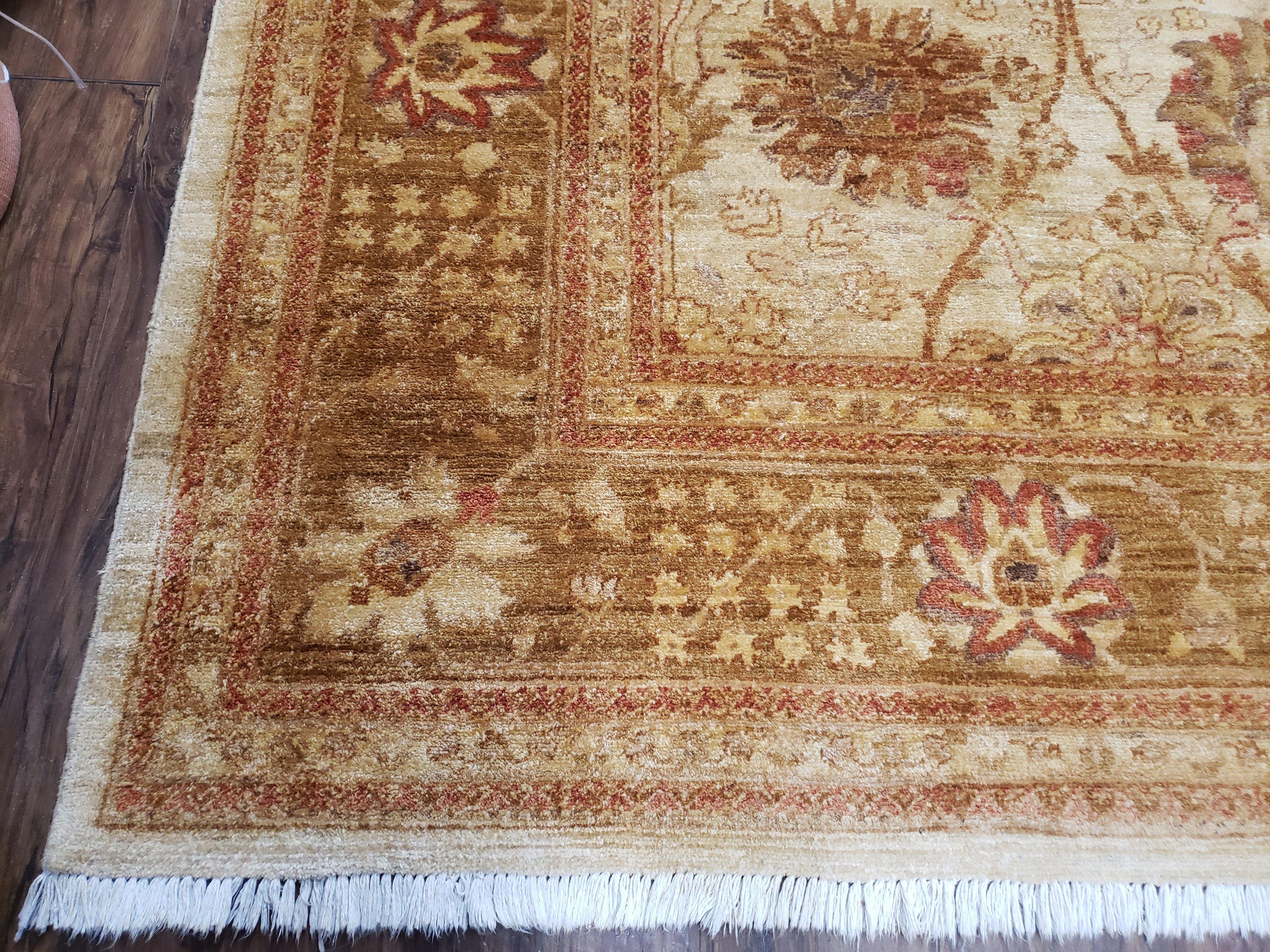 Vintage Turkish Oushak Area Rug 9x12, Wool Hand-Knotted, Ivory Cream & Beige Tea Wash Rug, 9 x 12 Room Sized Rug, Decorative Living Room Rug - Jewel Rugs