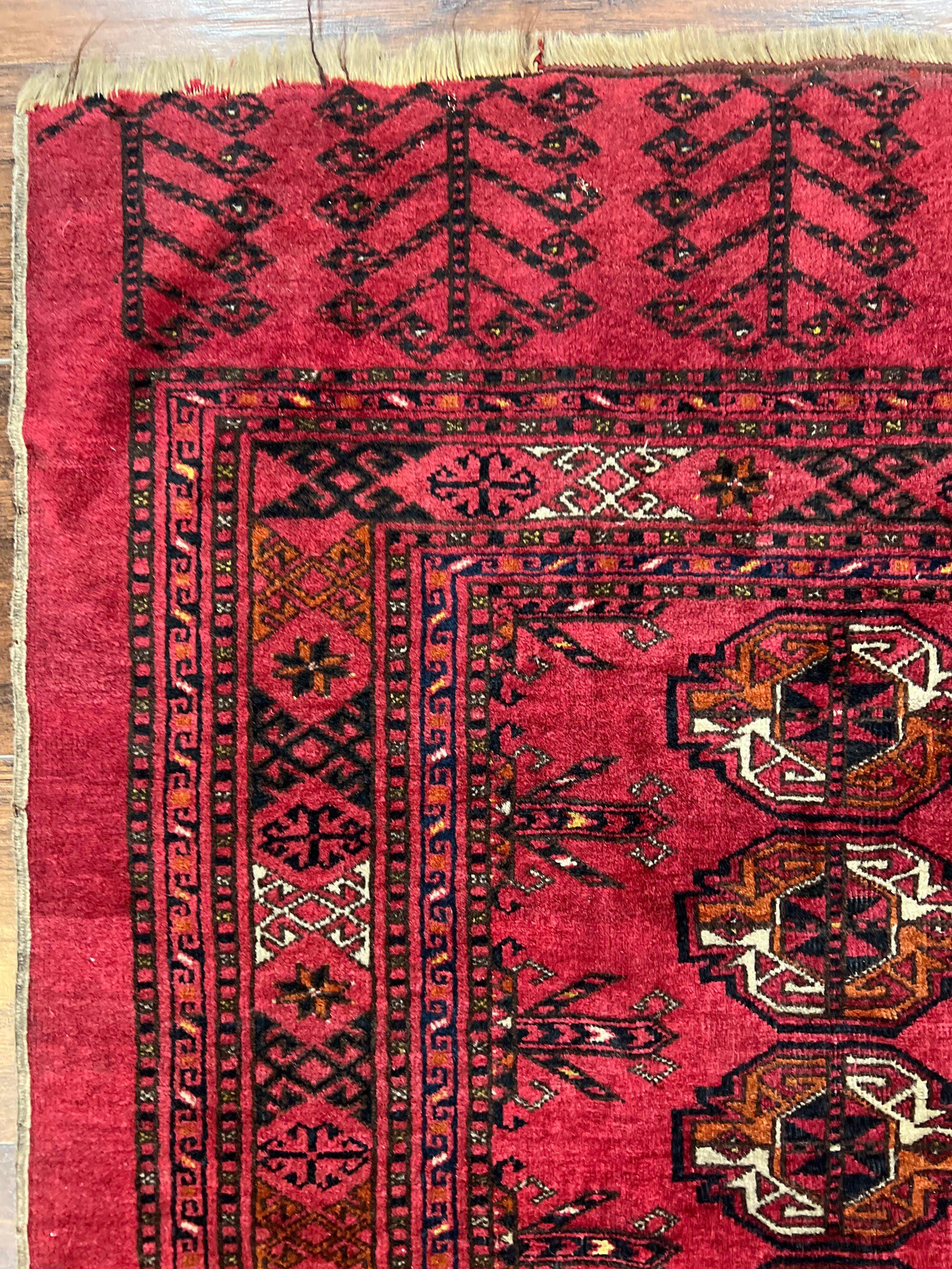 Antique Persian Turkoman Salor Rug 3x5, Tribal Wool Carpet, Collectible, Red Black, 1920s Oriental Rug, Hand-Knotted Handmade Fine 3 x 5 ft - Jewel Rugs