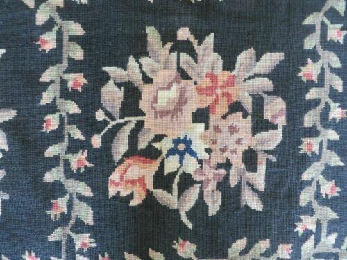 8' X 10' Handmade French Garden Aubusson Savonnerie Design Black Needlepoint Rug - Jewel Rugs