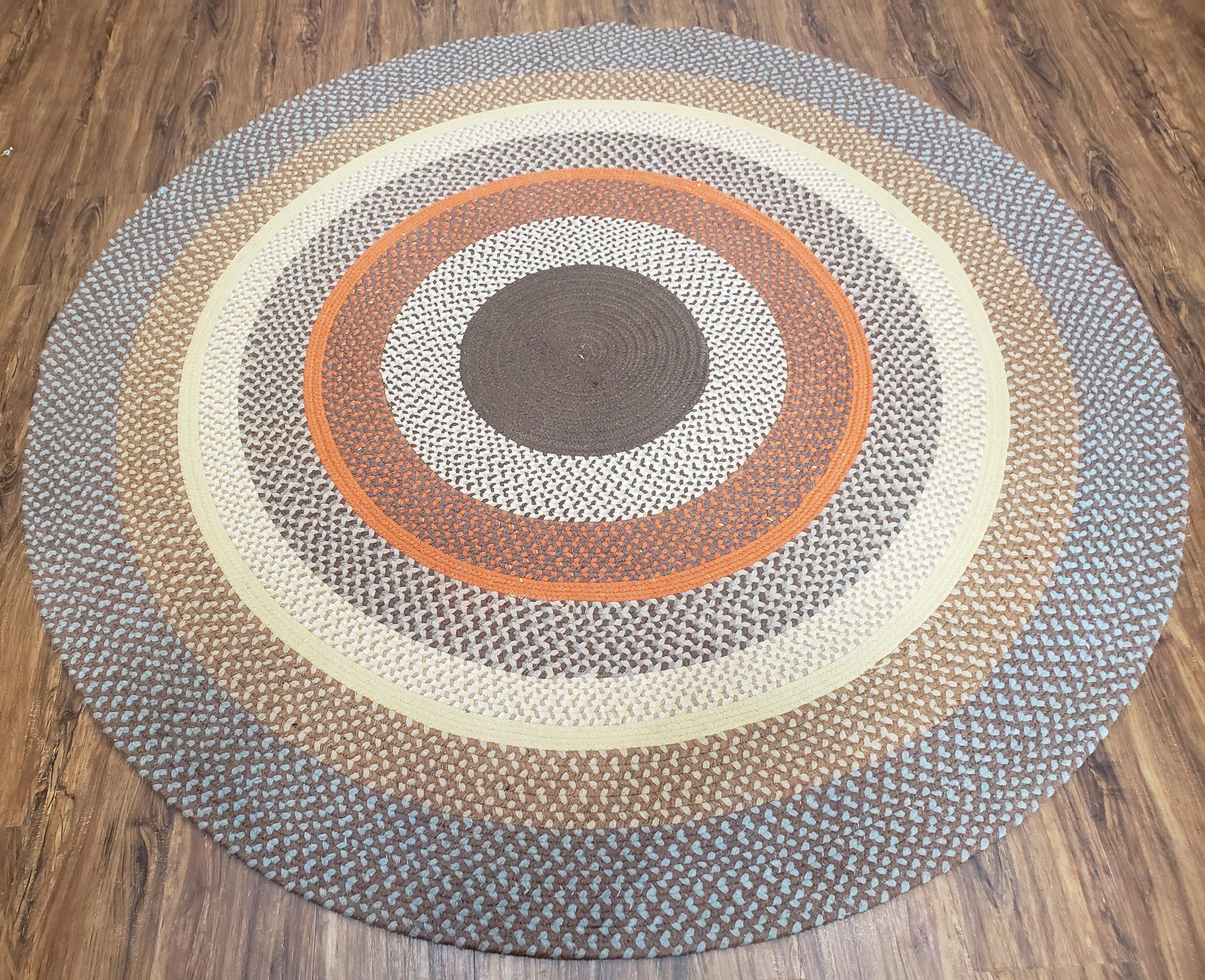 Vintage Round Braided Rug 6x6, Hand Braided Rug, 6ft Round Rug, Circular Braided Rug, American Braided Carpet, Multicolor Round Rug Colorful - Jewel Rugs