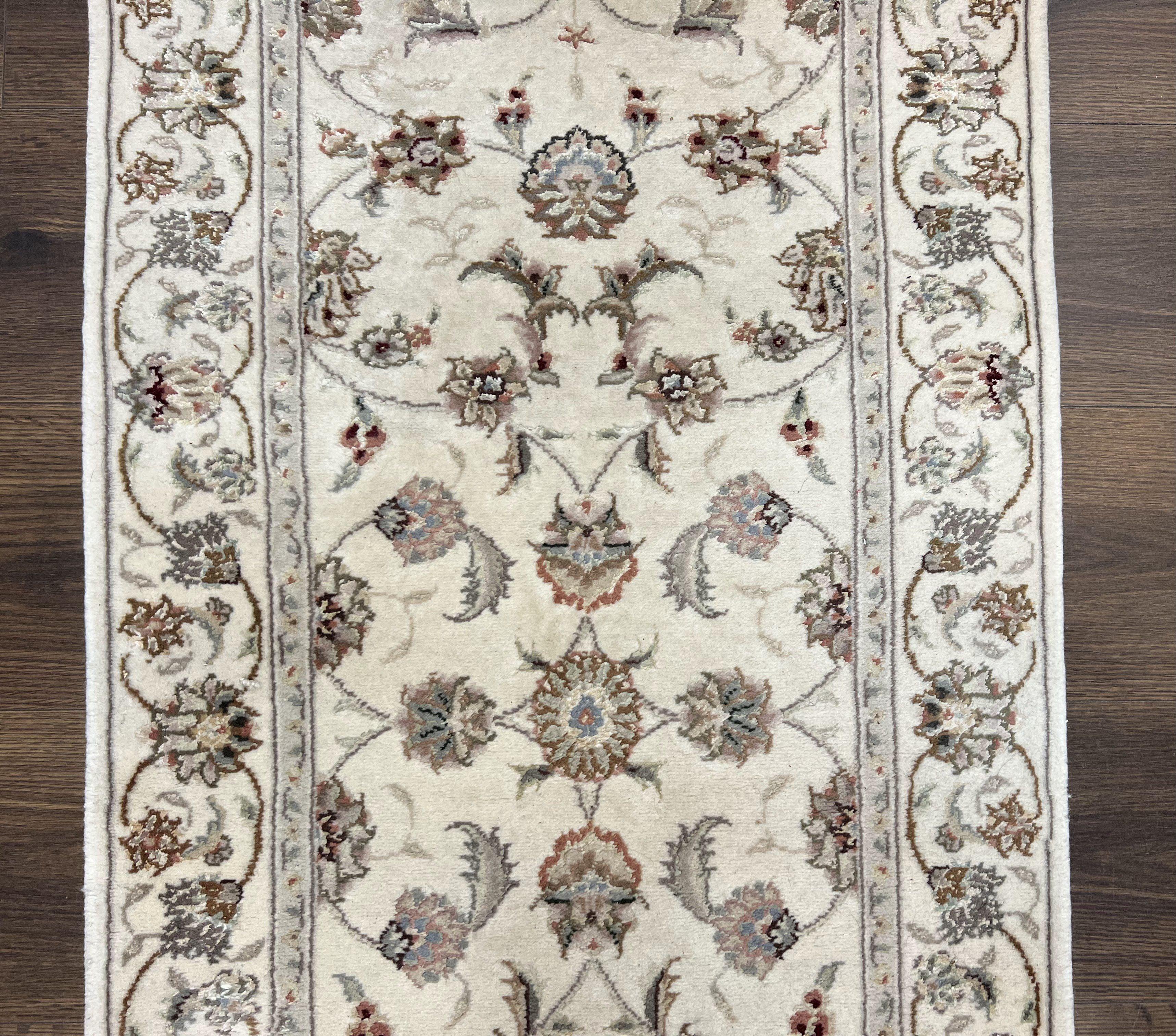 Sino Persian Runner Rug 2 x 6, Vintage Hand-Knotted Wool Ivory & Taupe Floral Hallway Rug, Traditional Fine Oriental Rug, Short Runner 2x6 - Jewel Rugs