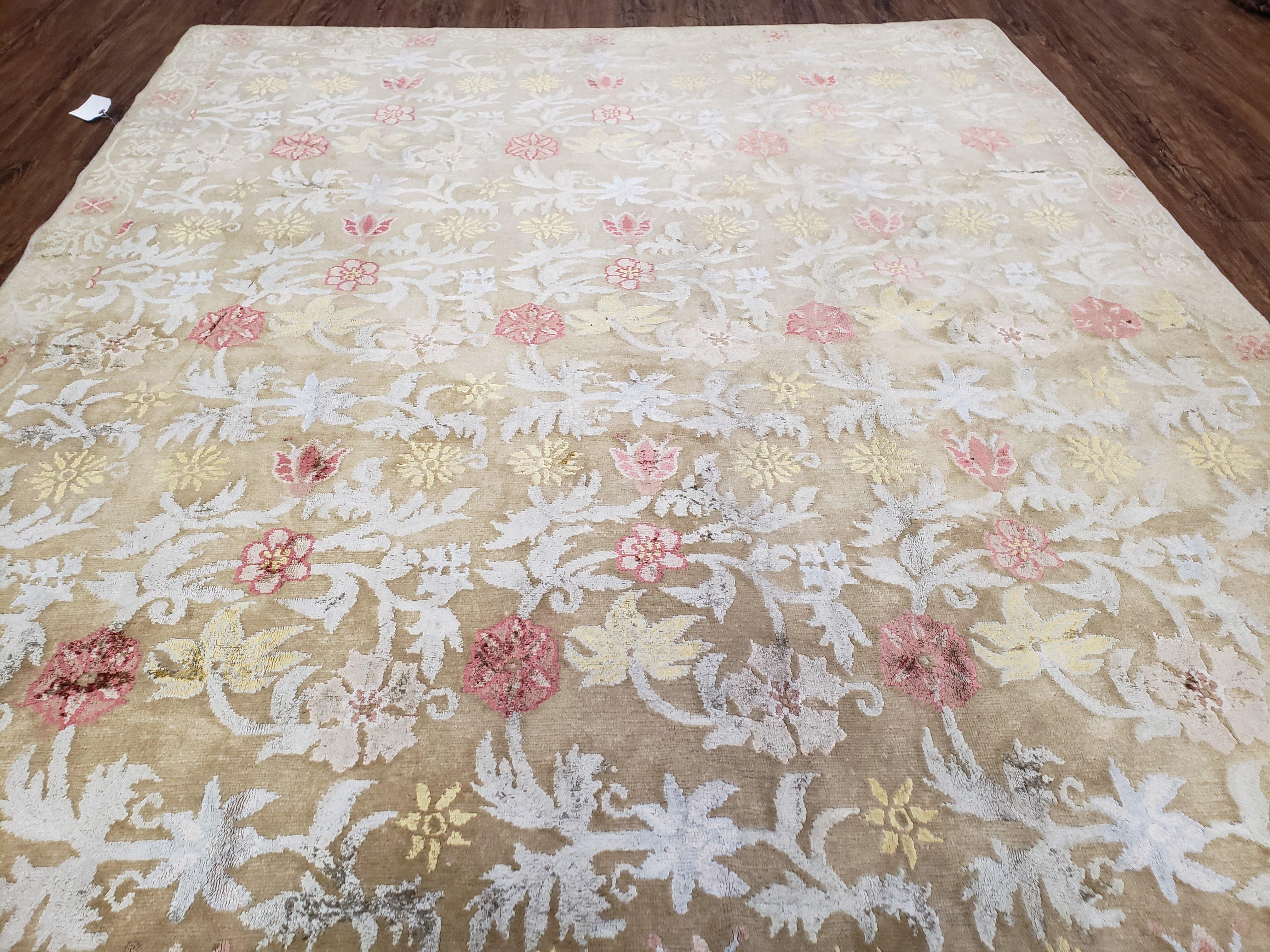 Modern Tibetan Rug 6x9, Wool and Silk Tibetan Rug, Handmade Tibetan Rug, Silk Flowers, Contemporary Rug, Soft Rug, Tibetan Area Rug, Tan - Jewel Rugs