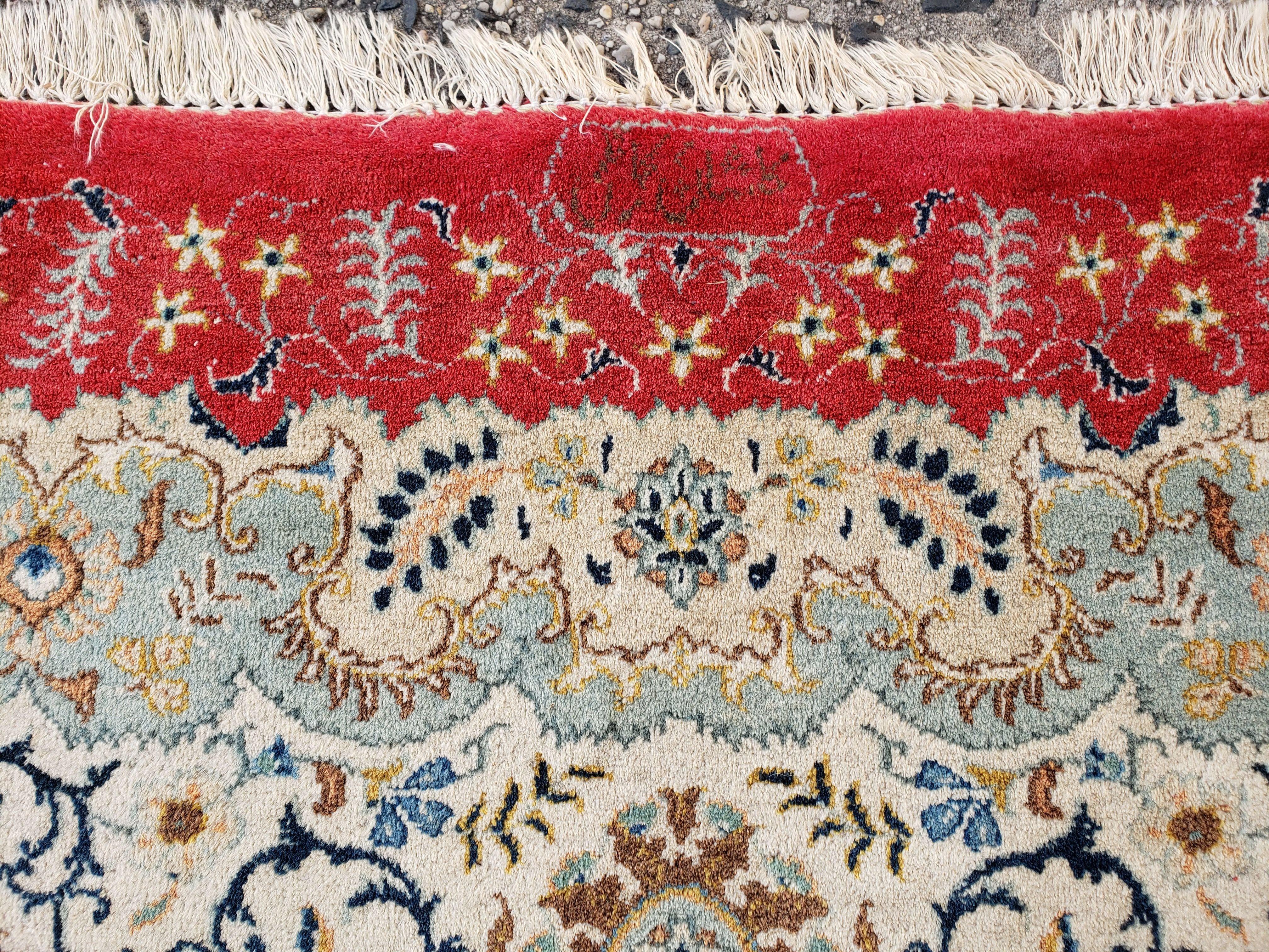 Signed Persian Kashan Rug 10x13 Oriental Carpet 10 x 13 Wool Rug, Allover Floral Medallion, Red Ivory Light Blue, Hand Knotted, Large Persian Rug - Jewel Rugs