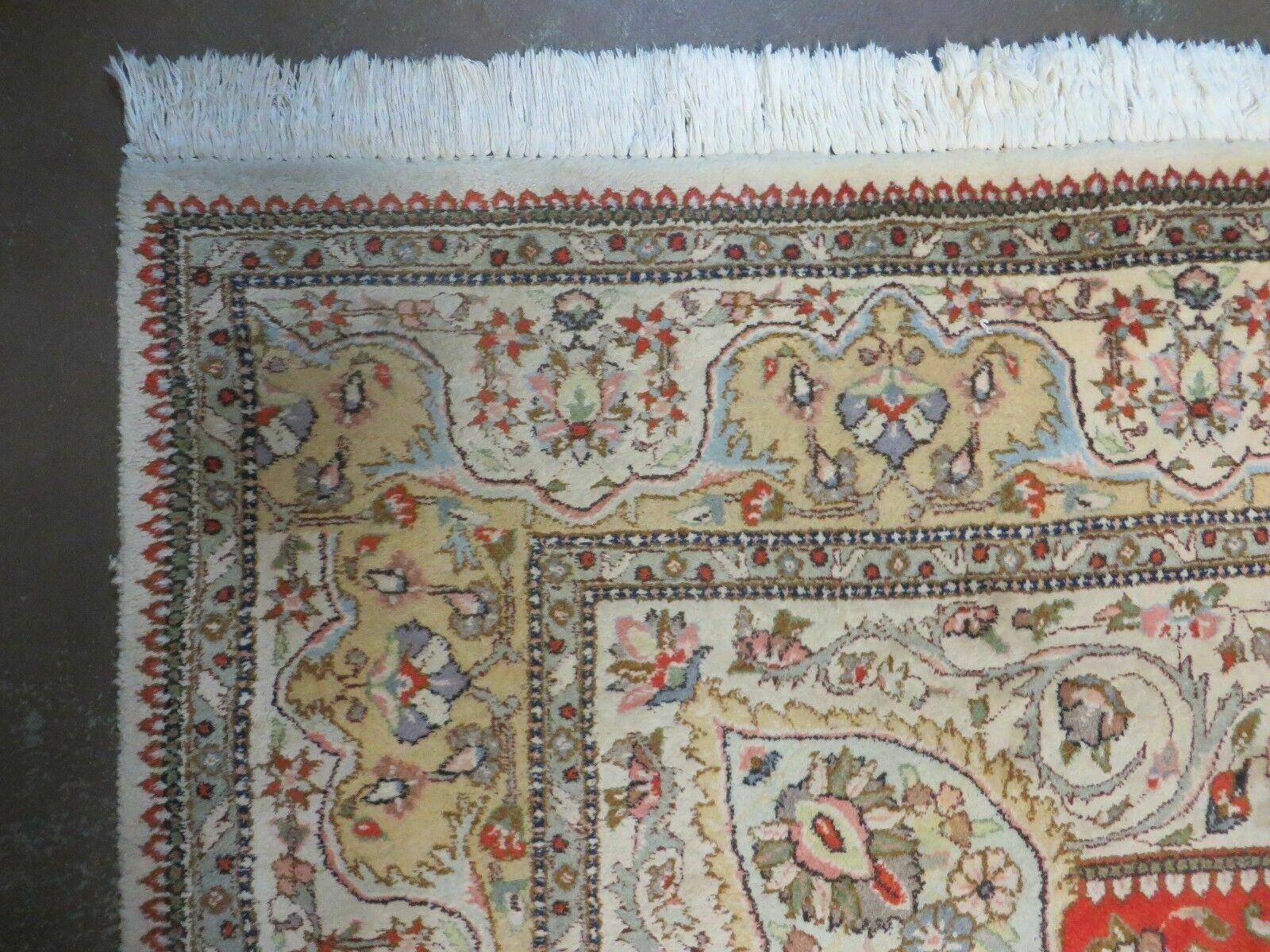 Vintage Persian Tabriz Rug 9x12, Tabatabaie Rug 9x12 Carpet, Handmade Hand Knotted Wool Area Rug, Tomato Red Beige, Medallion Rug, Floral - Jewel Rugs