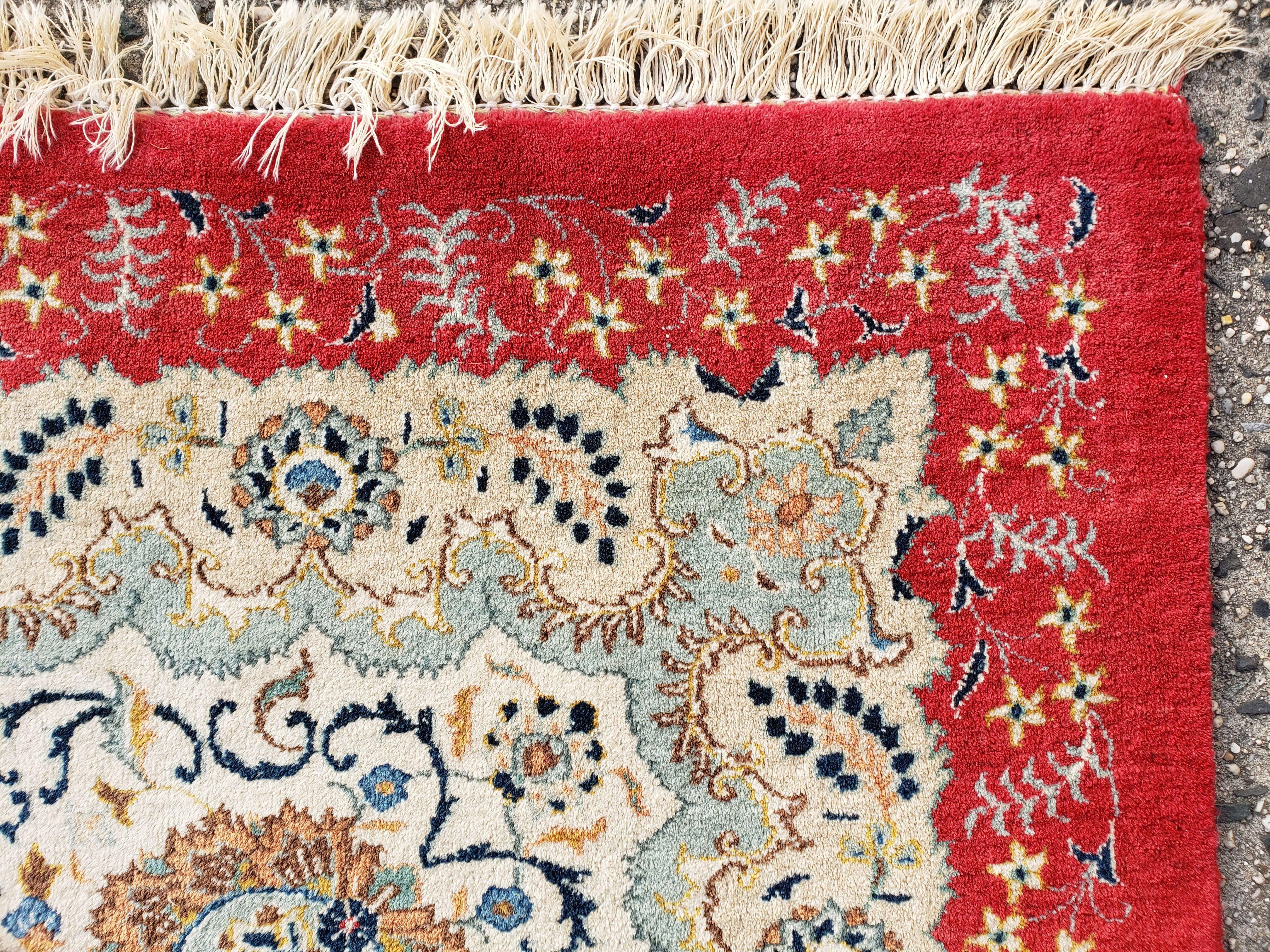 Signed Persian Kashan Rug 10x13 Oriental Carpet 10 x 13 Wool Rug, Allover Floral Medallion, Red Ivory Light Blue, Hand Knotted, Large Persian Rug - Jewel Rugs