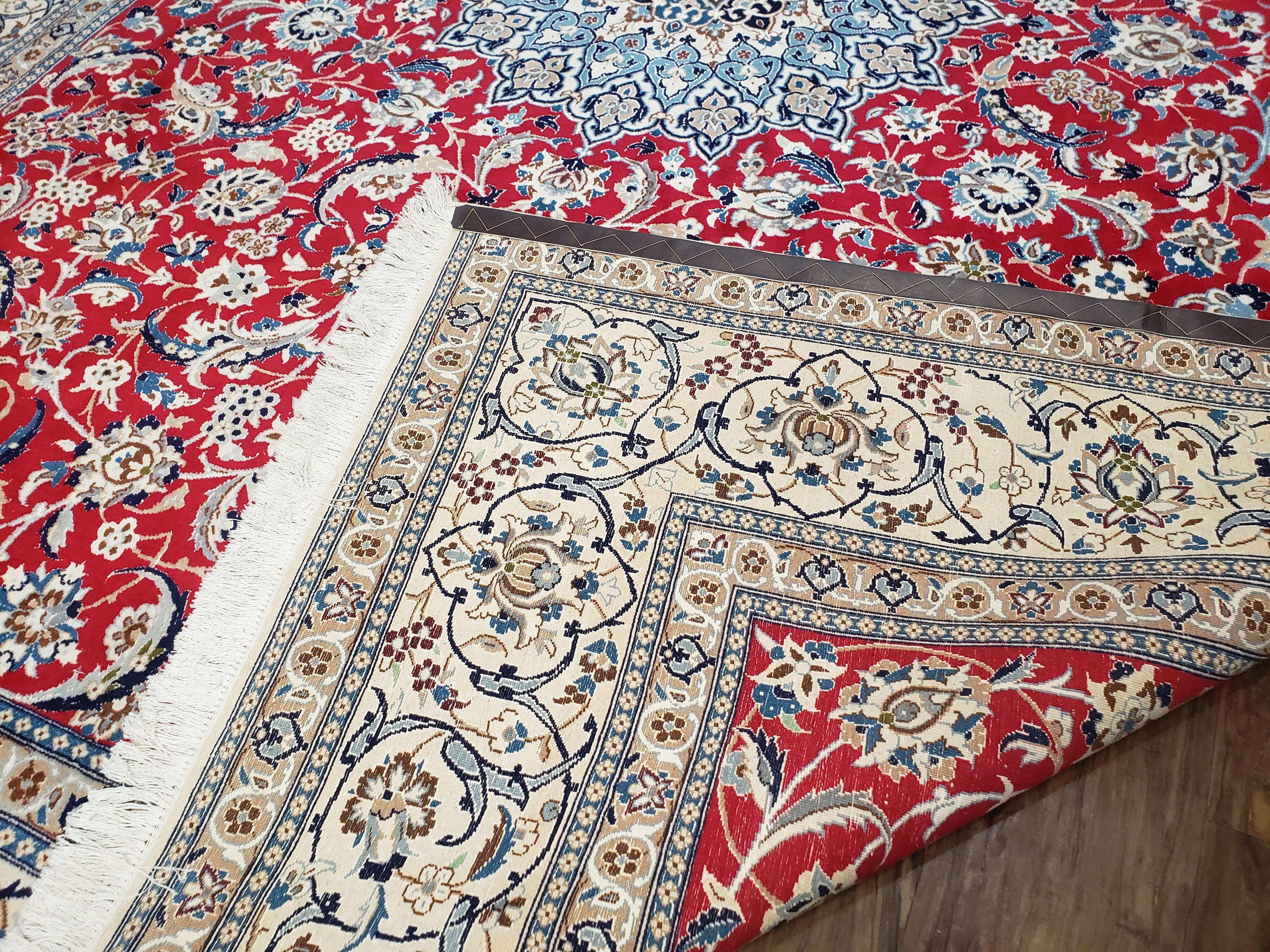 Persian Nain Rug 8x12, Red and Ivory, Signed - Jewel Rugs