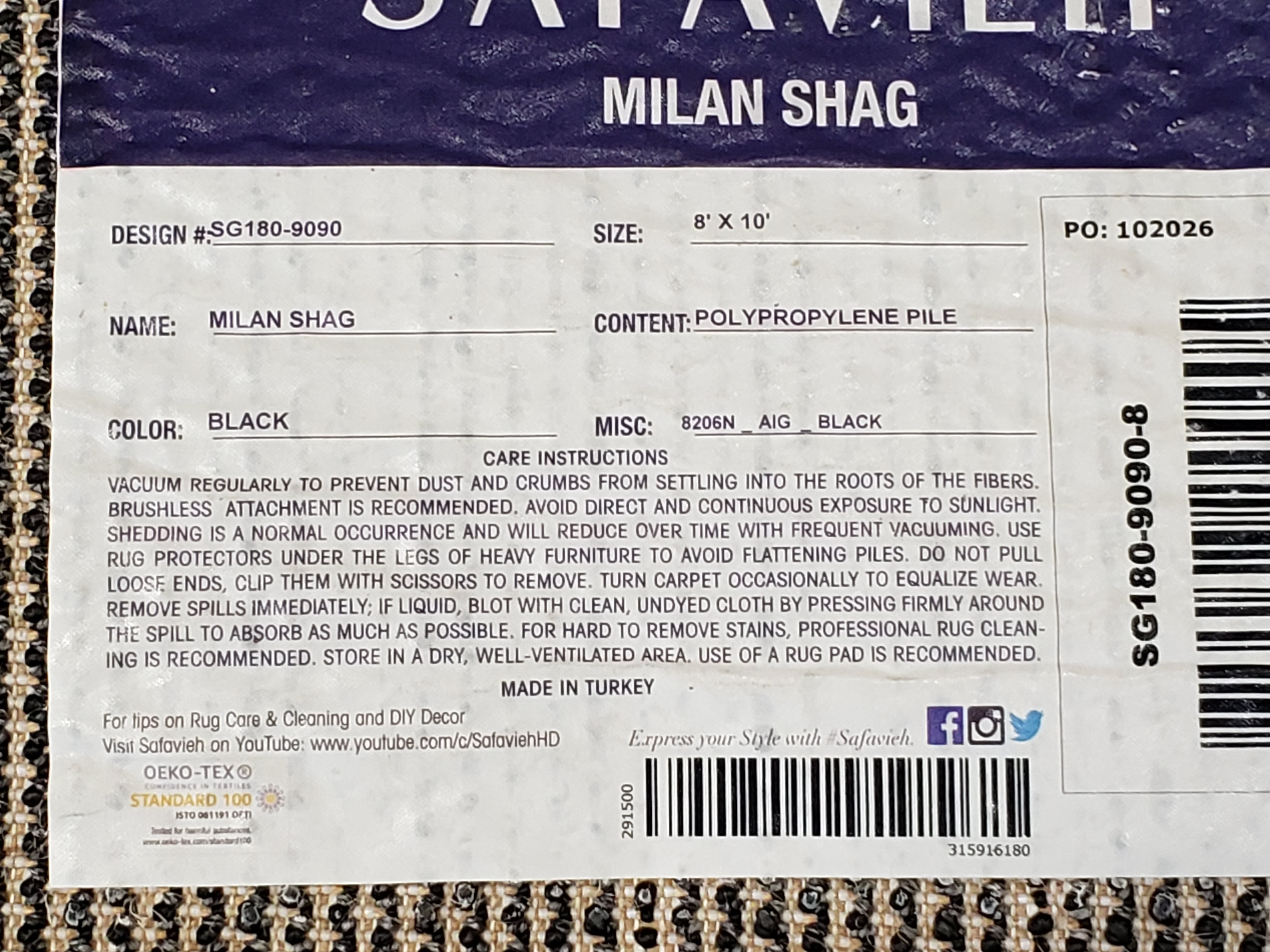 Black Shag Rug 8x10, Savafieh Milan Fluffy Black Carpet, Room Sized Shag Rug, Modern Contemporary Rug, Soft Living Room Rug, Bedroom Rug - Jewel Rugs