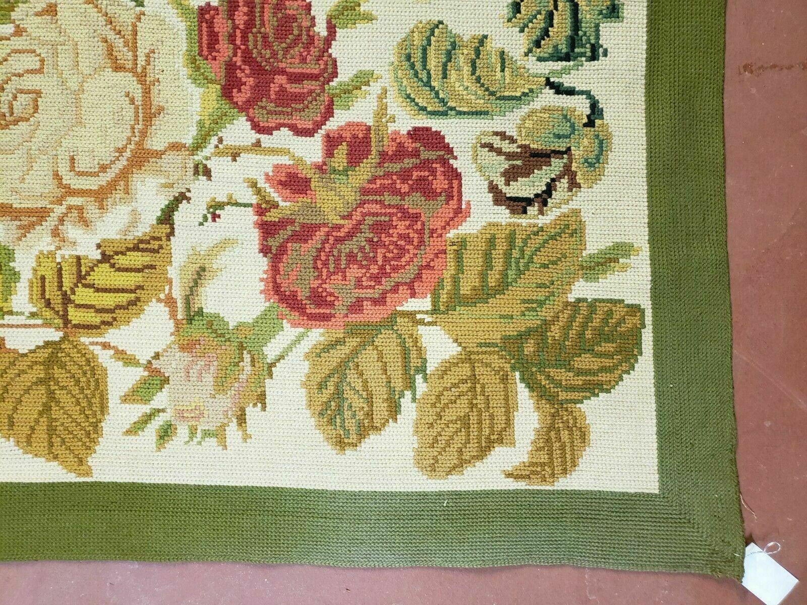 Needlepoint Rug 10x13 Handmade English Needlepoint Floral Roses Carpet Wool - Jewel Rugs
