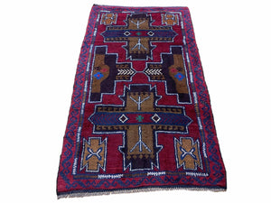 2' 10" X 4' 9" Vintage Handmade Tribal Wool Rug Balouchi Rug Afghan Rug Red Blue - Jewel Rugs