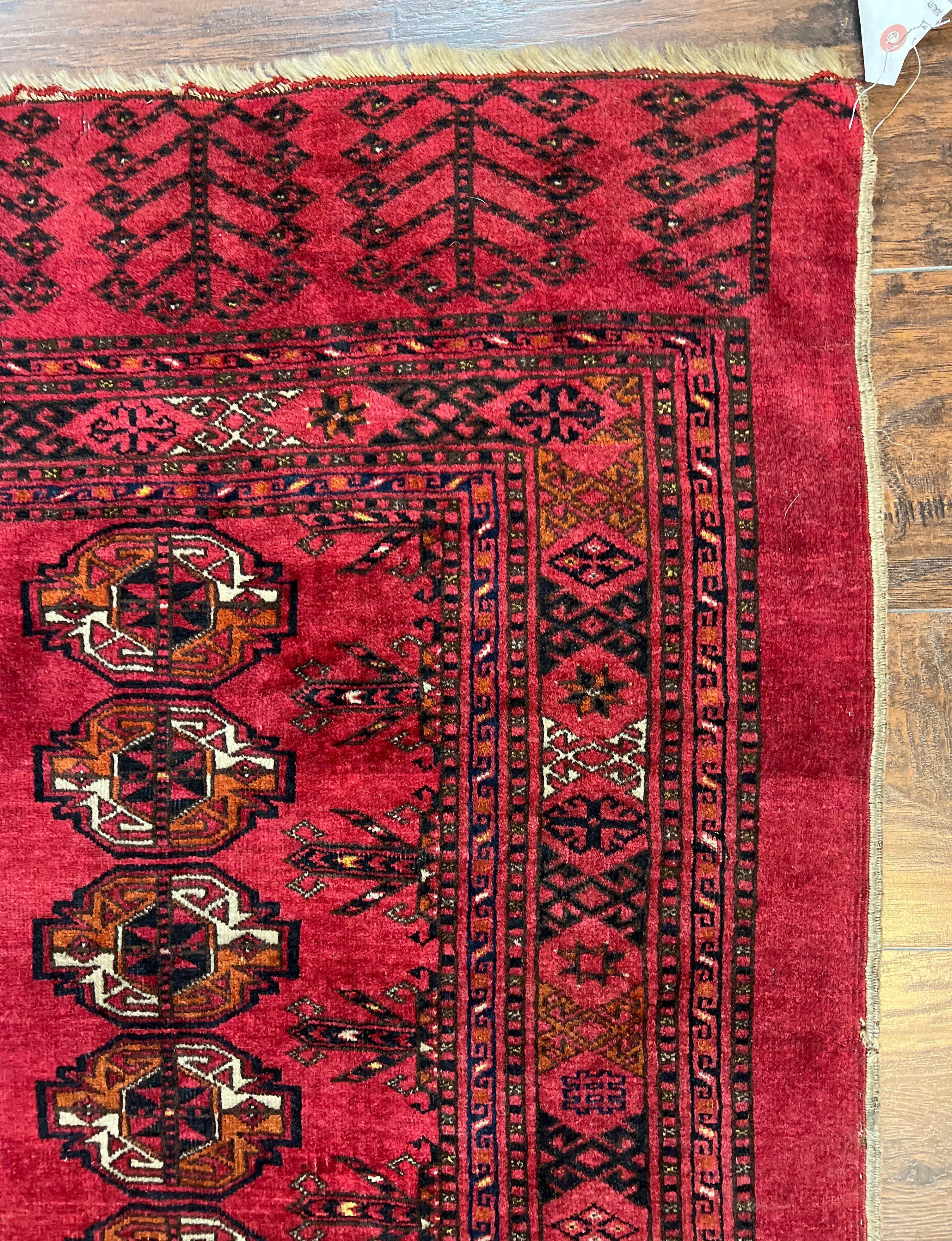 Antique Persian Turkoman Salor Rug 3x5, Tribal Wool Carpet, Collectible, Red Black, 1920s Oriental Rug, Hand-Knotted Handmade Fine 3 x 5 ft - Jewel Rugs