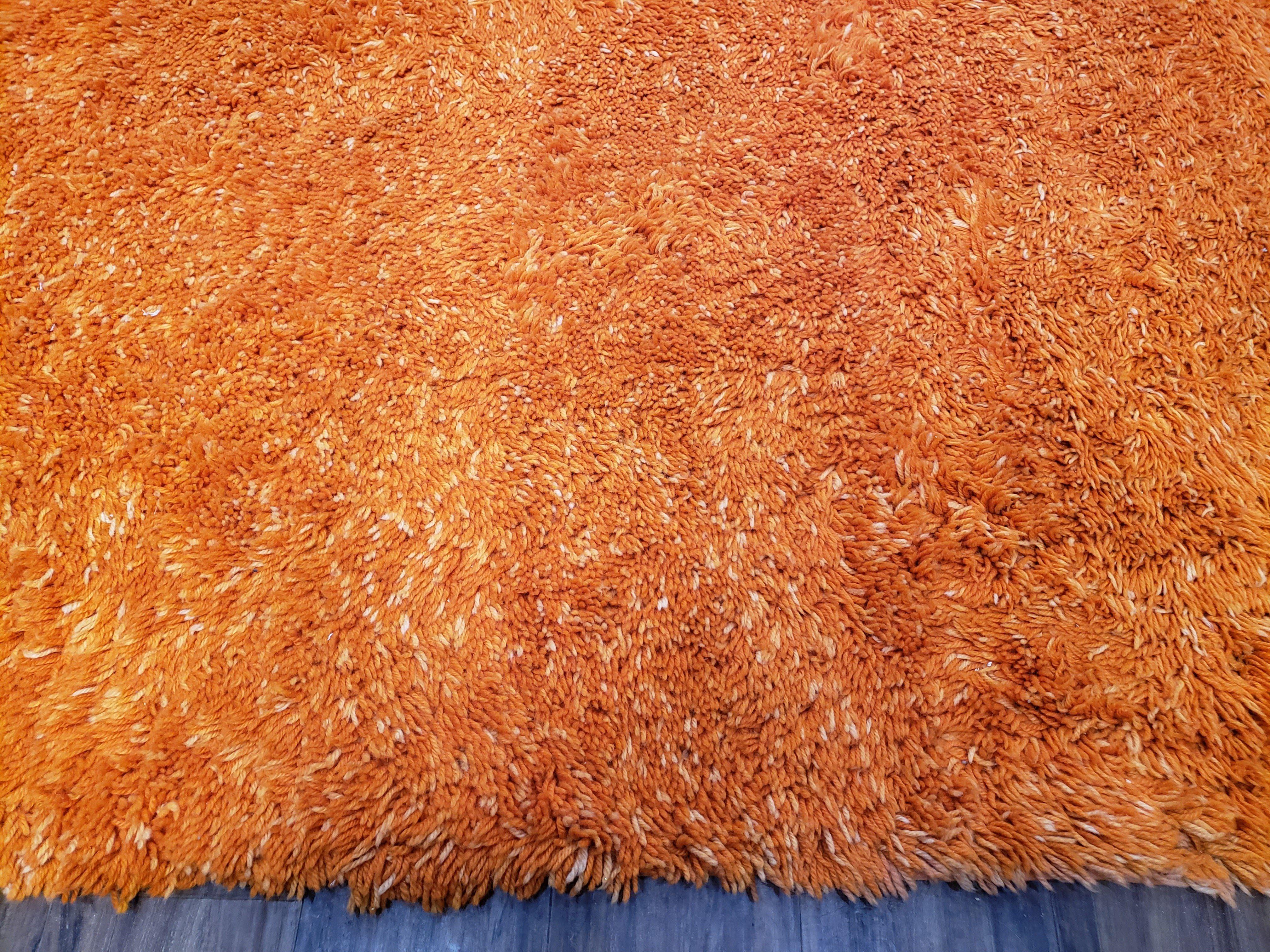 Large Orange Shag Rug 6 x 12, Vintage Mid Century European Shag Rug 6x12 ft, Rya Style Shag Carpet, Room Sized Shag Rug, Long Shag Rug, Soft - Jewel Rugs