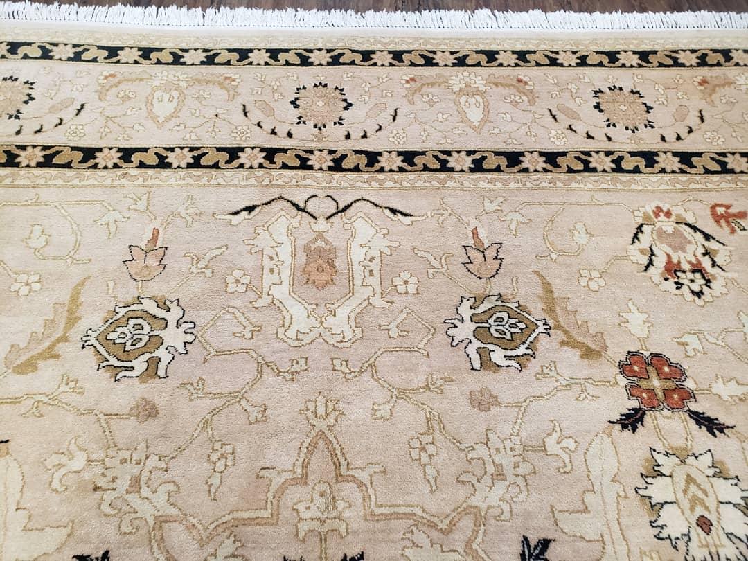 Vintage Pak-Persian Square Room Sized Rug, 8 x 8.8 Hand-Knotted Handmade Wool Carpet Light Taupe Black, Decorative Square Area Rug 8x8 - 8x9 - Jewel Rugs