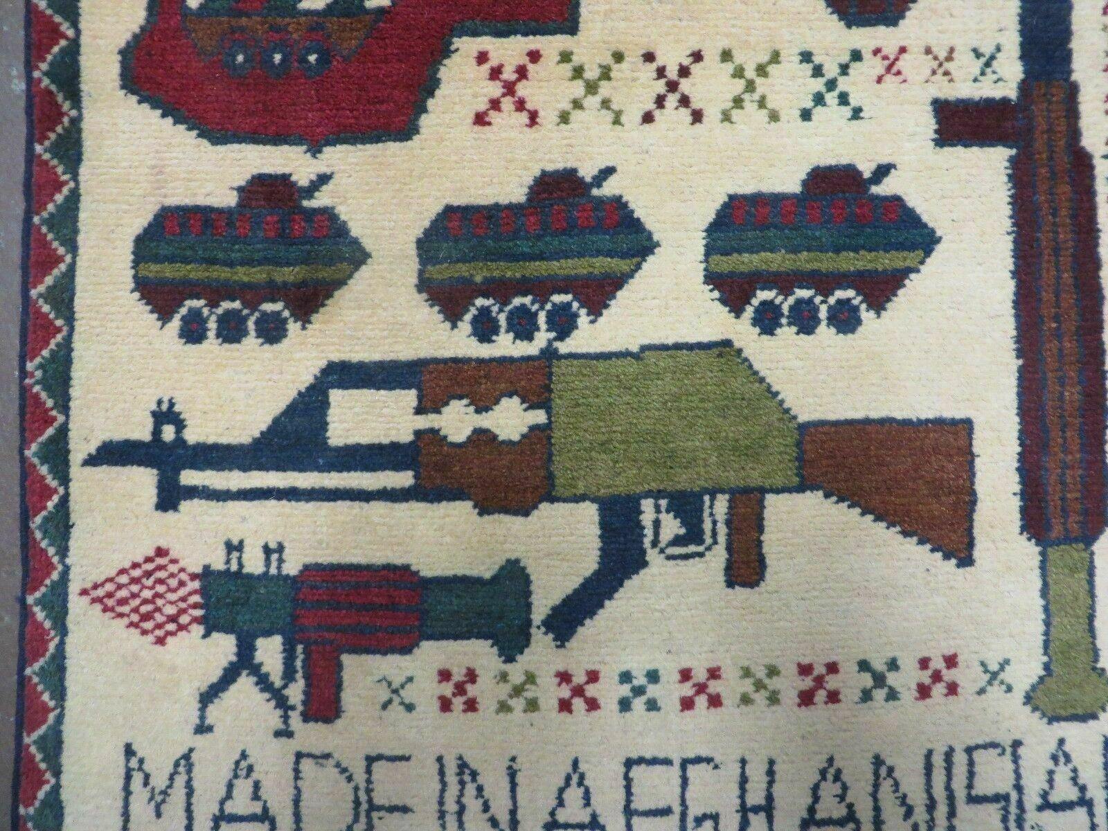 Afghan War Rug, Tribal War Rug, Collectible, Guns, Tanks, Helicopters, Afghanistan War, US Army, 2' x 2'6", Hand-Knotted, Wool - Jewel Rugs