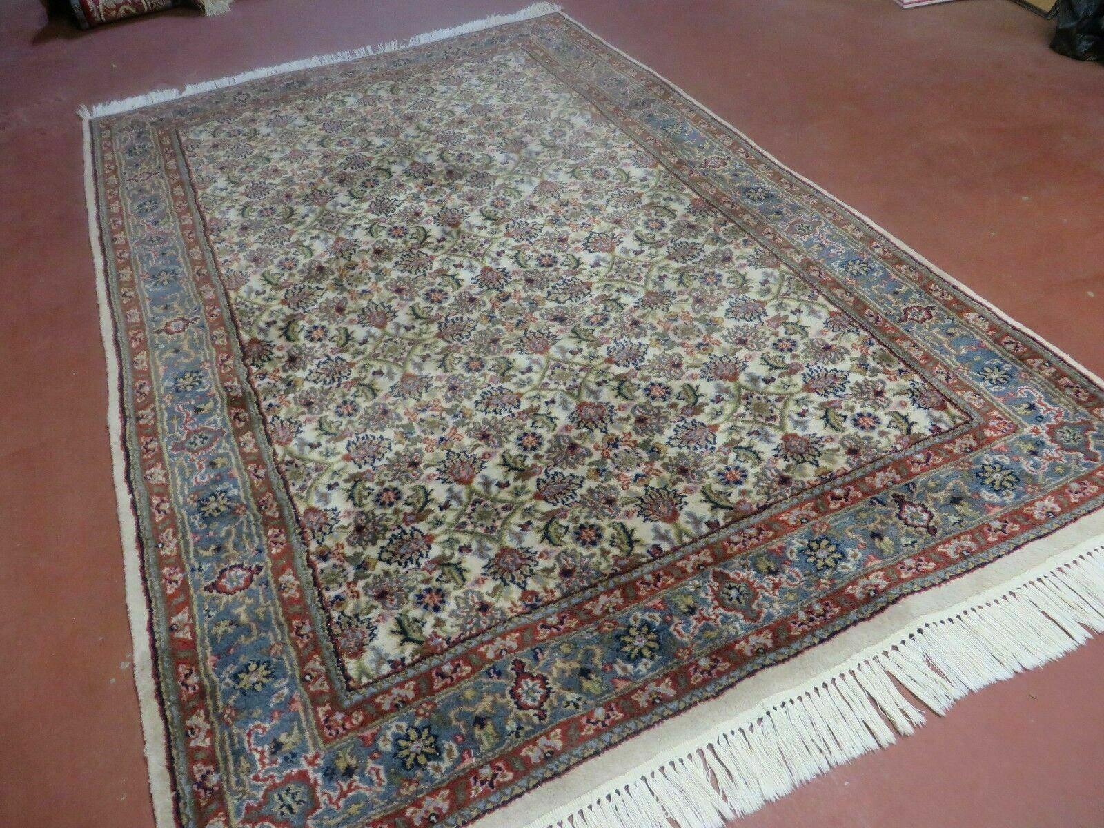 Vintage Rug 4x7 Indian Oriental Carpet, Handmade Hand Knotted Allover Floral Wool Rug 4 x 7, Beige Blue Red, Jaipur Rug, Indo Persian Rug - Jewel Rugs