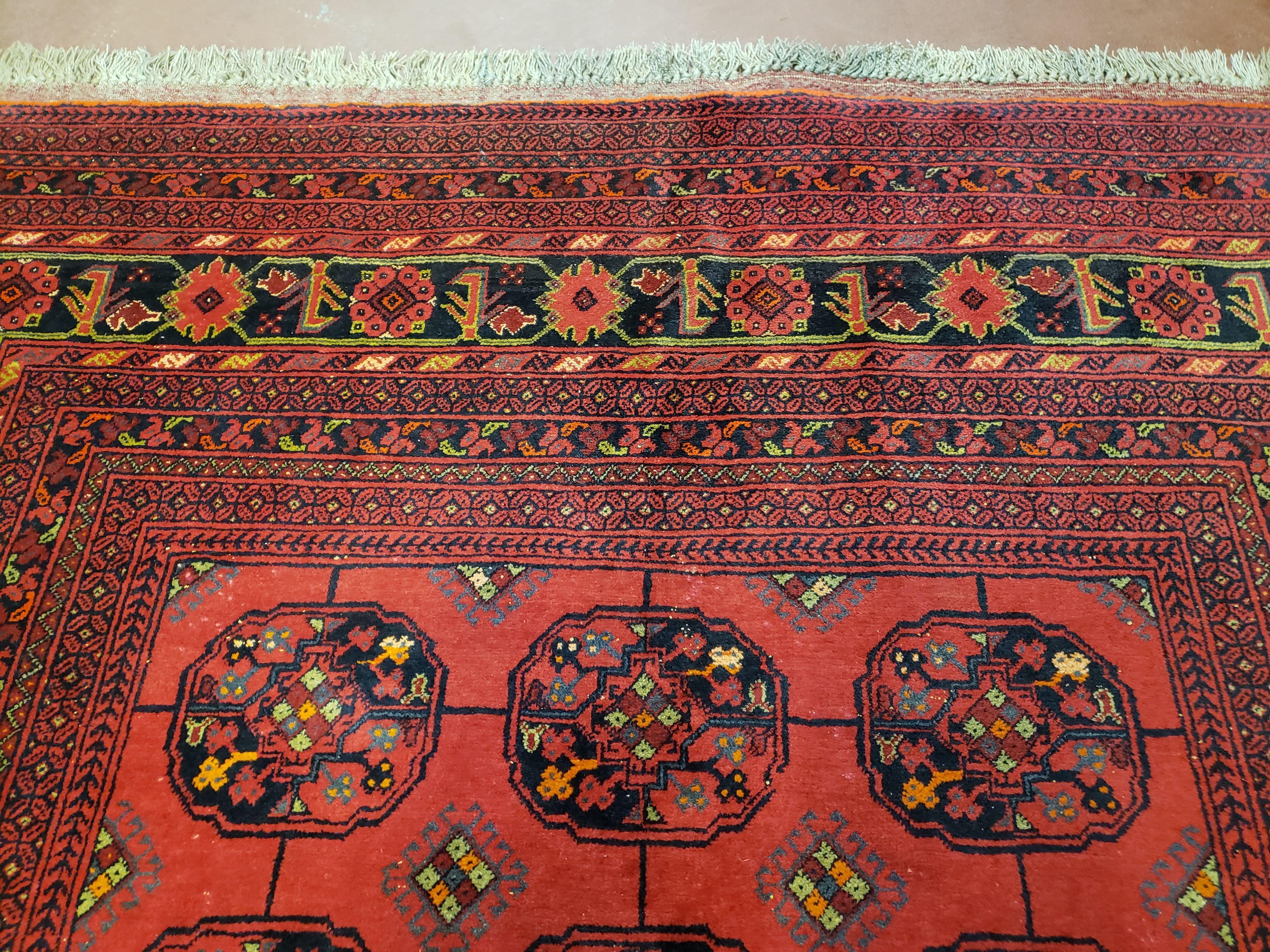 7x10 Vintage Afghan Turkoman Yamud Bokhara Rug Red Bukhara Hand-Knotted Oriental Afghanistan Carpet Wool - Jewel Rugs