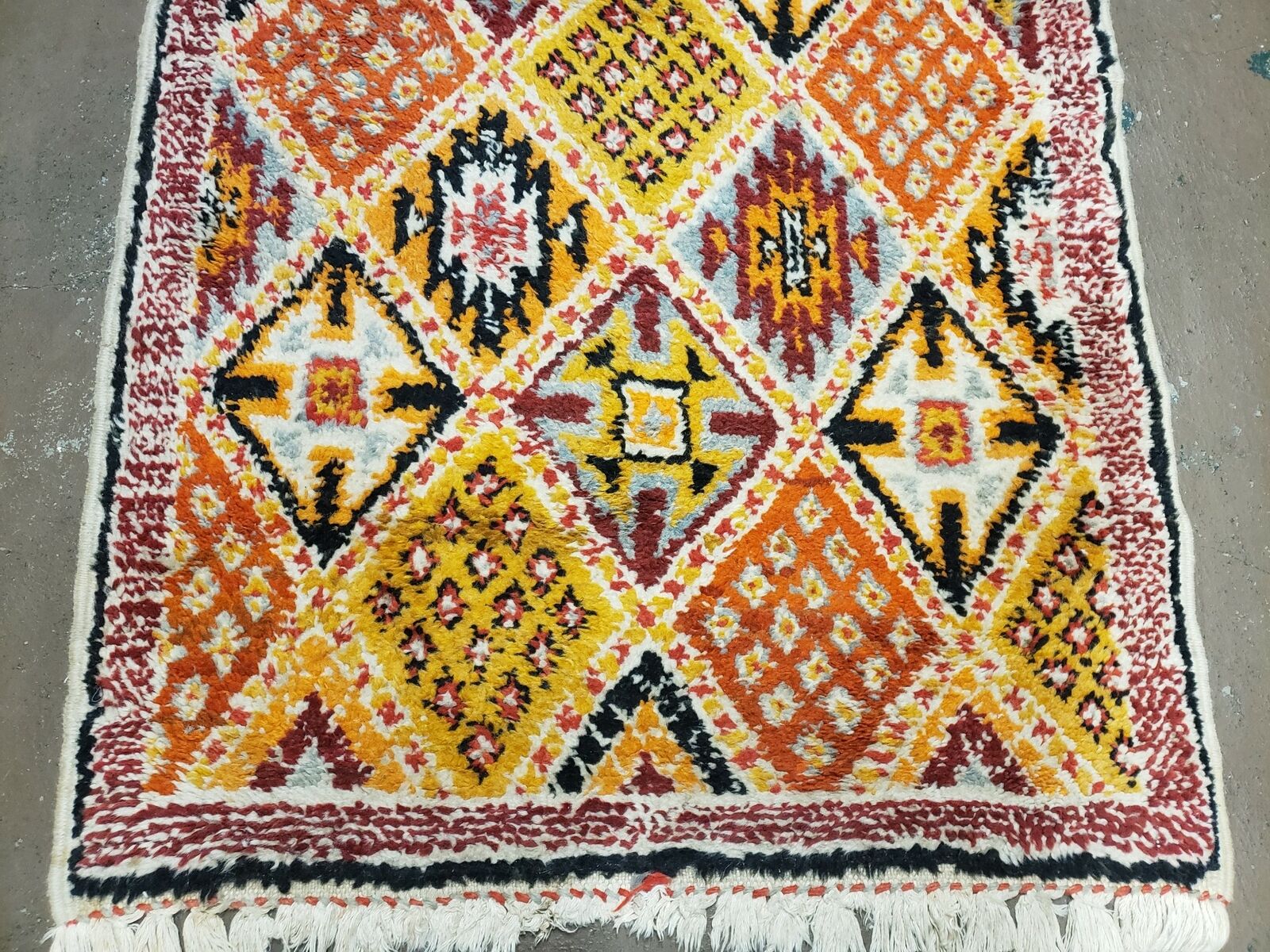 Moroccan Rug 3x5 Vintage Handmade Tribal Rug, Colorful Rug, Orange Yellow Red, Boujad Rug, Boho Beni Ourain Checkered Panel Wool Rug, Berber - Jewel Rugs