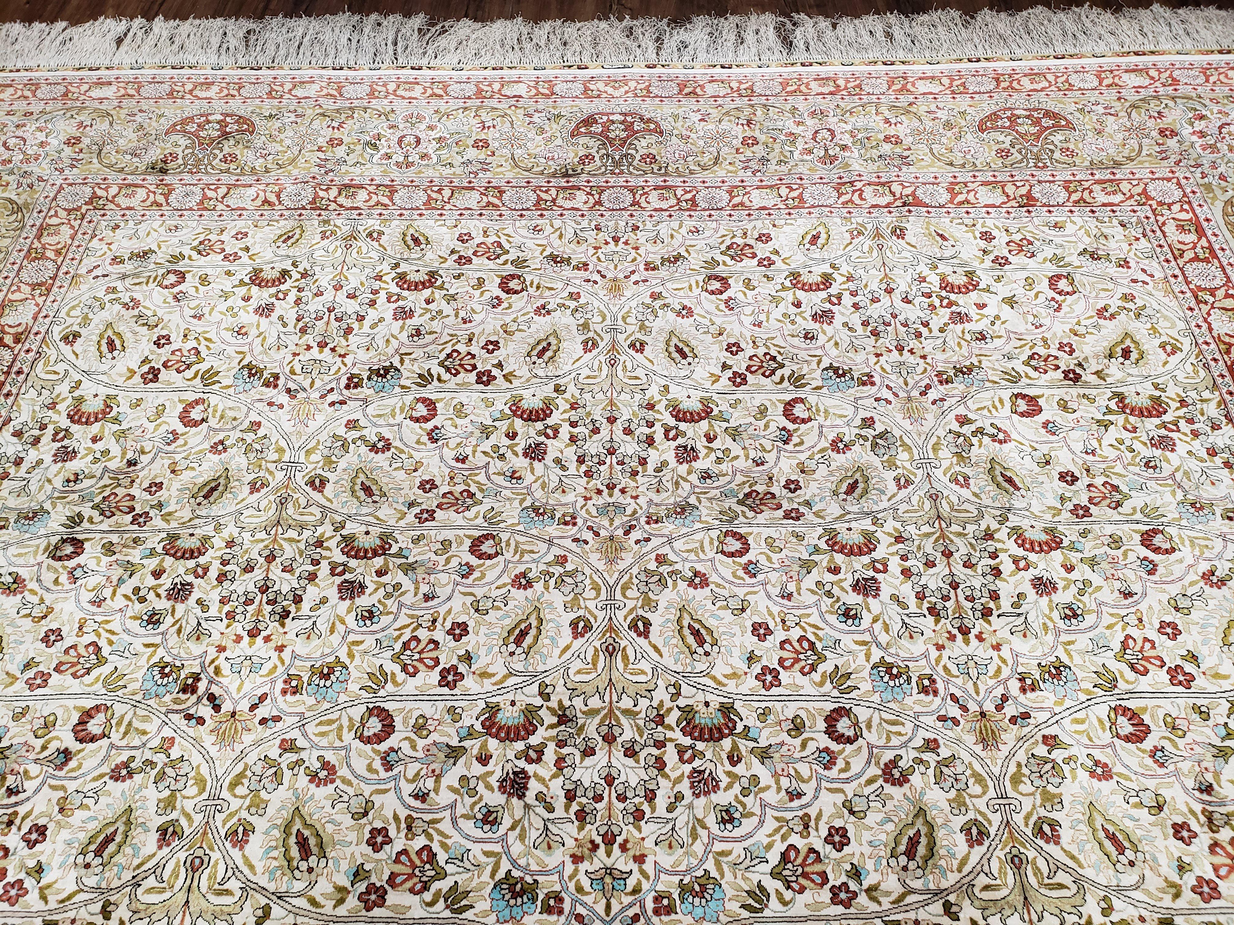 Stunning Silk Hereke Rug 8x10, Super Fine 500+ KPSI, Signature Master Weaver, Room Sized All Silk Turkish Carpet, Silk on Silk, Masterpiece - Jewel Rugs
