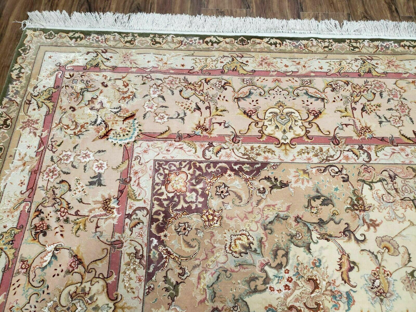 Stunning Sino Persian Rug 9x12, Wool Pile on Silk Foundation, Luxury Elegant Hand Knotted Carpet, Floral Medallion, Very Fine, Cream Salmon - Jewel Rugs