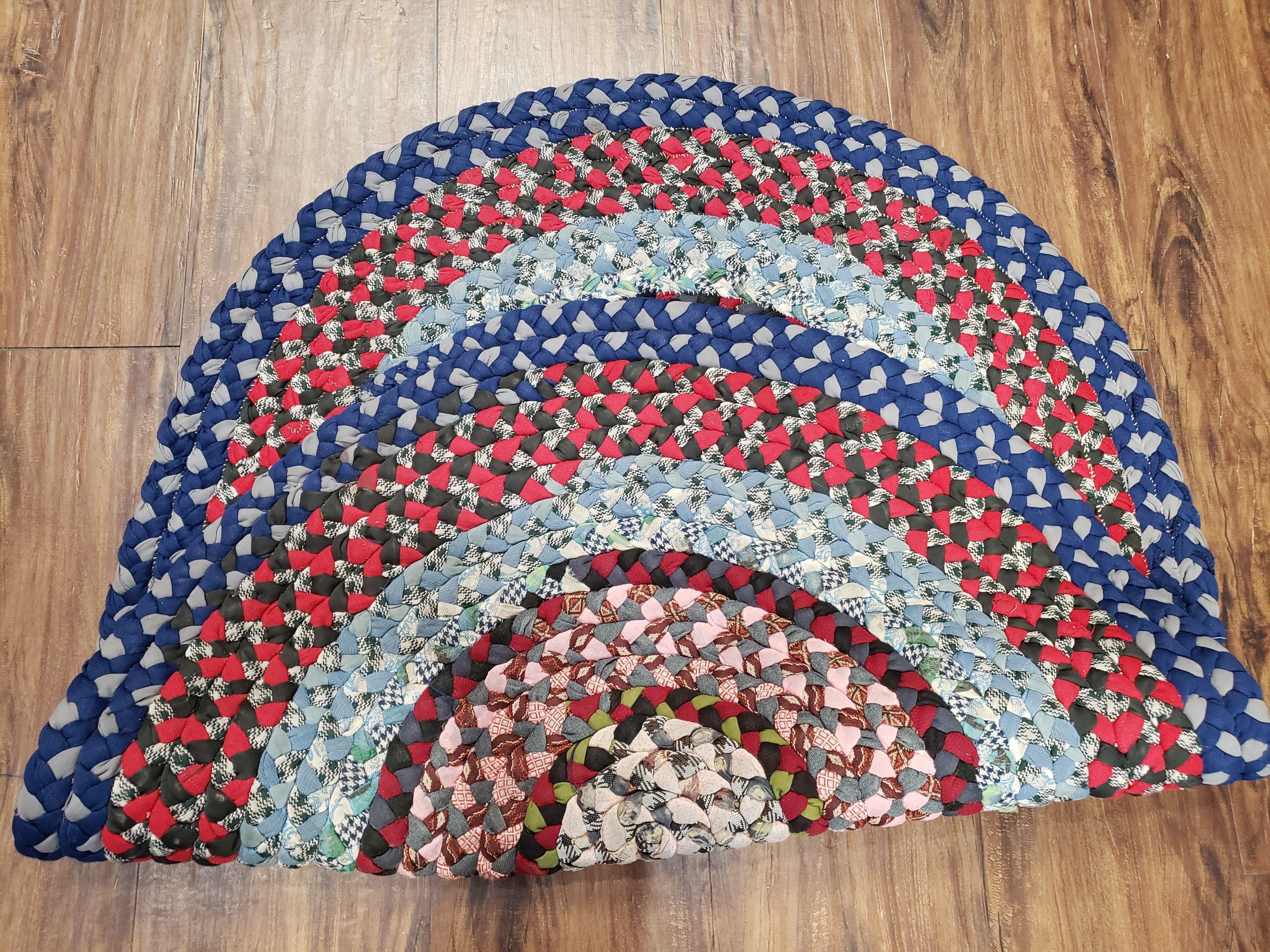 Oval Braided Rug, Vintage Hand Braided Rug, Blue Oval Rug, Multicolor Braided Rug, American Braided Rug, Small Oval Braided Rug, Area Rug - Jewel Rugs