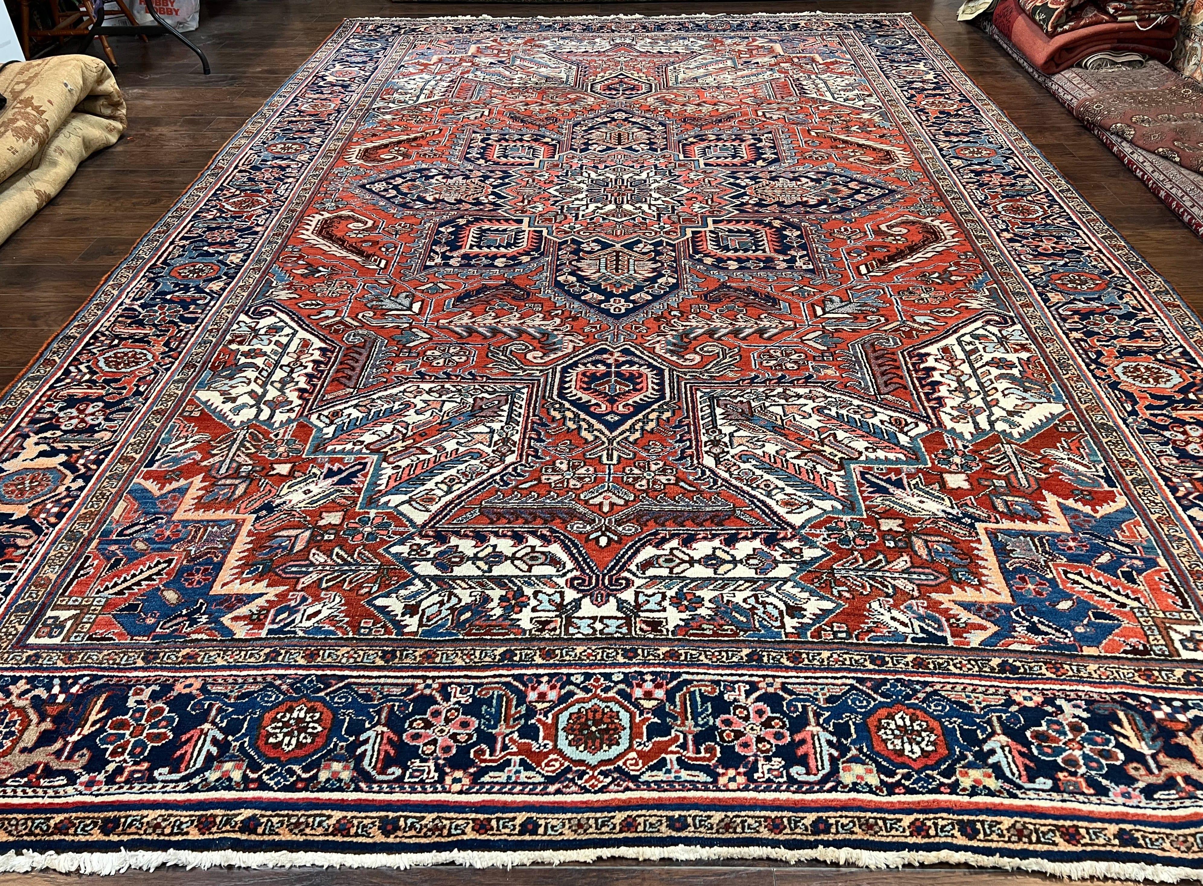 Antique Persian Heriz Rug – 11x16 Palace Size, Geometric Medallion, 1920s - Jewel Rugs