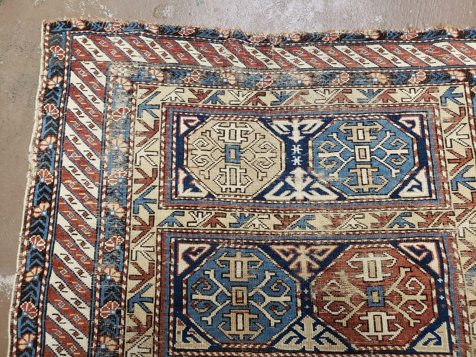3' 4" X 4' 11" Antique Handmade Shirvan Kazak Caucasian Wool Rug Colorful - Jewel Rugs