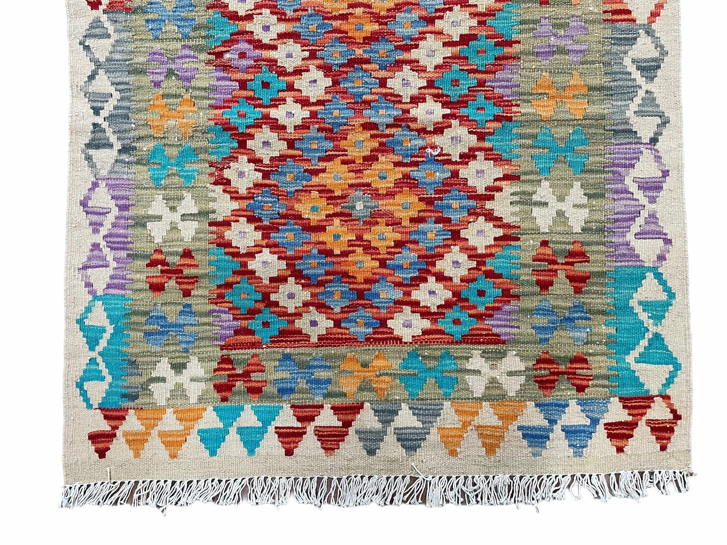3x4 Colorful Kilim Rug 4 x 3 Multicolor Turkish Chobi Kilim Rug Small Flatweave Wool Playroom Rug New Tribal Kilim Rug - Jewel Rugs