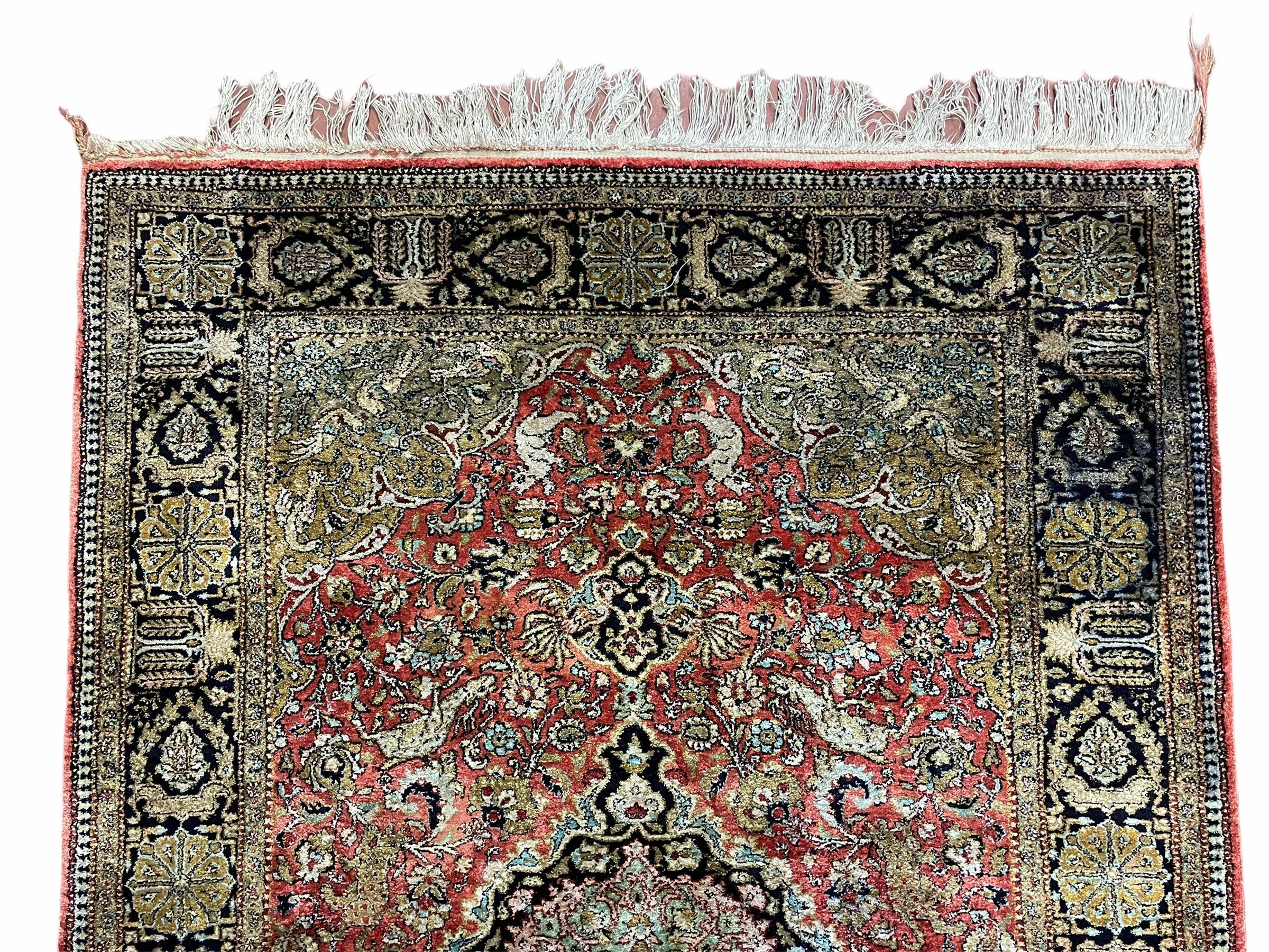 Persian Qum Silk Rug 3.8 x 5.6, Silk on Silk, Animal Pictorials, Fine 330 KPSI - Jewel Rugs