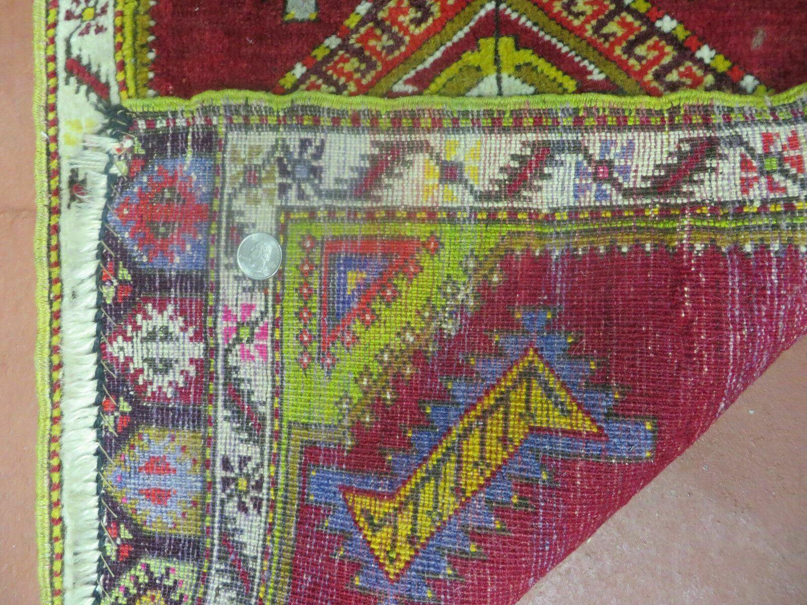 Antique Turkish Yastik Rug 2x3, Handmade Wool Oushak Small Oriental Carpet Red - Jewel Rugs