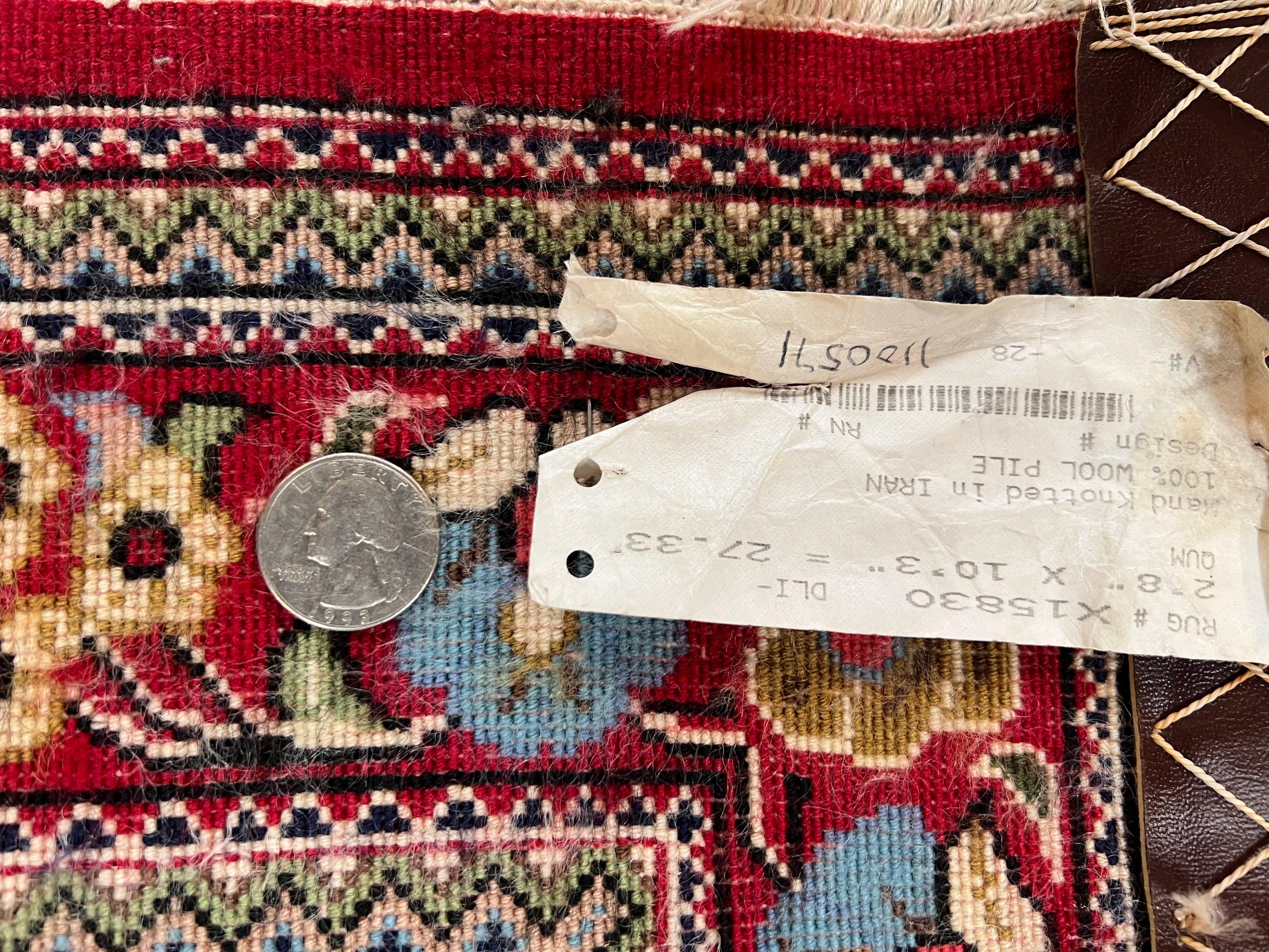 Wonderful Persian Qum Runner Rug 2.8 x 10 ft, Floral Medallions with Bird Motifs, Hand Knotted Wool Fine Oriental 10ft Hallway Runner, Cream Red - Jewel Rugs