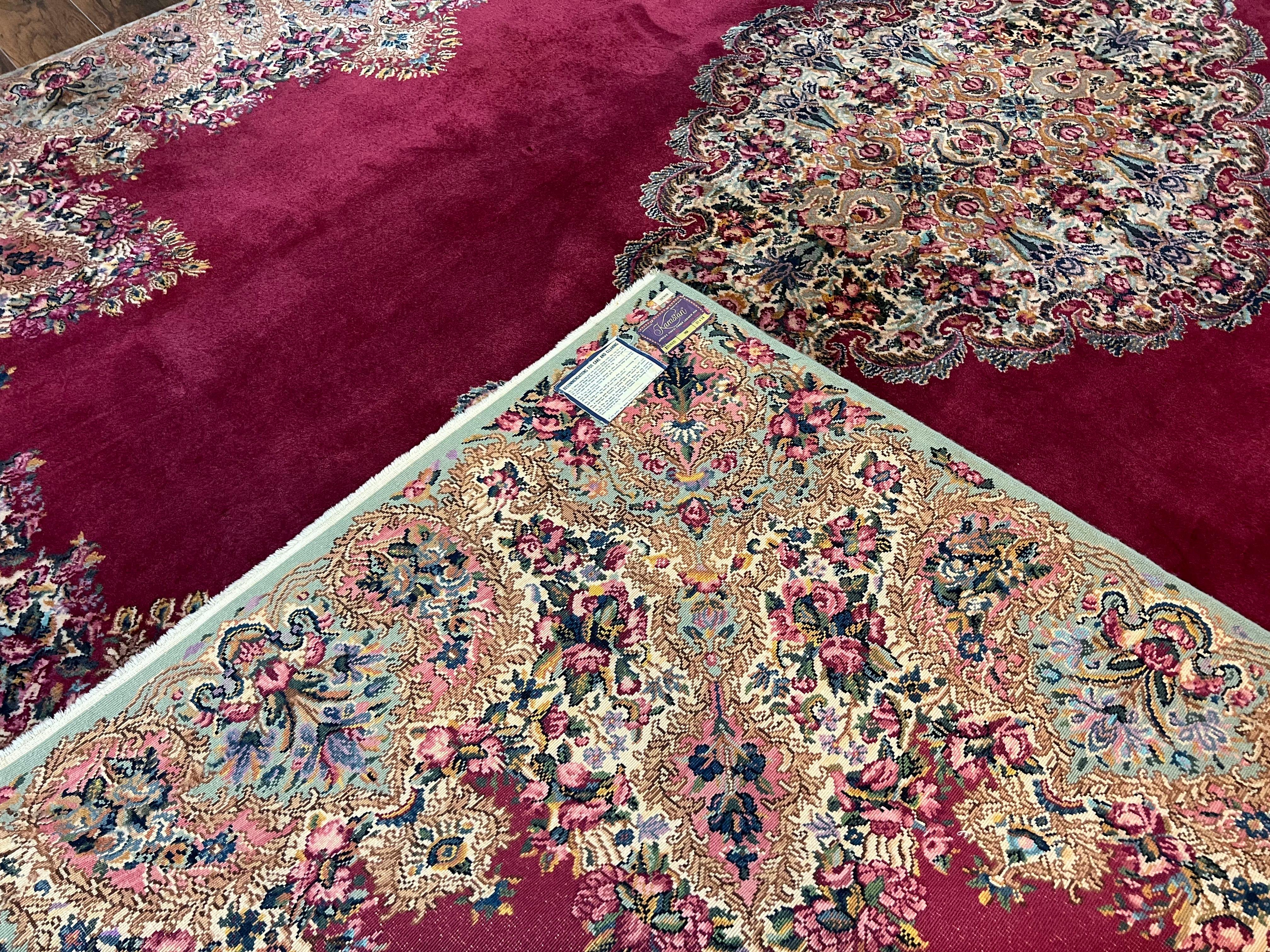 10x14 Karastan Rug Red Kirman #762, Vintage Karastan Rug, Original 700 Series, 100% Wool Pile Discontinued Karastan Rug, Large Wool Area Rug - Jewel Rugs