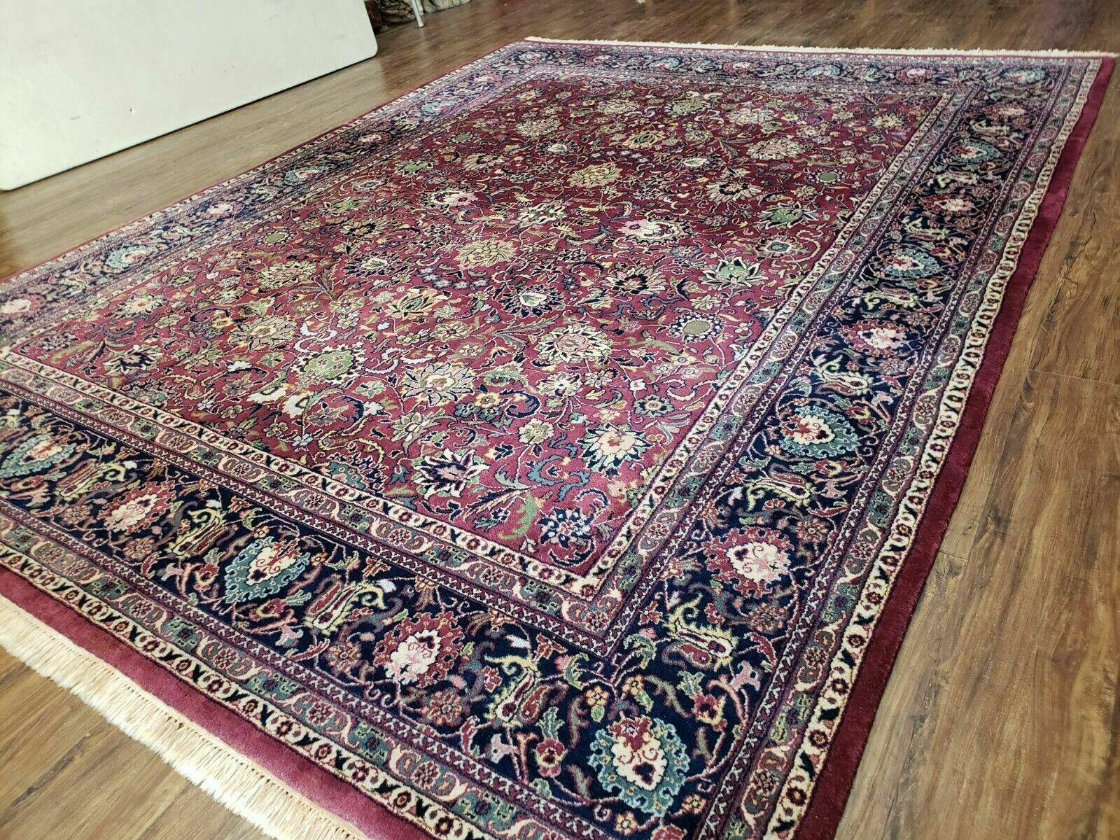 8x10 Red Allover Floral Wool Indian Rug Handmade Vintage Carpet Room Sized - Jewel Rugs