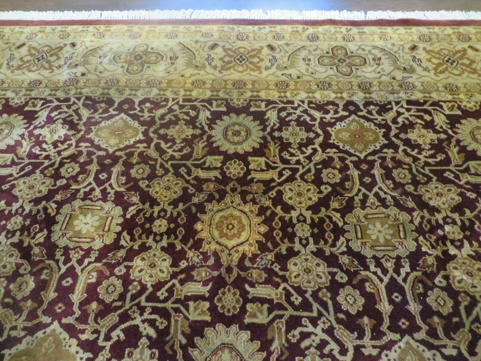 Indian Agra Rug 10x14 Vintage Handmade Larastan Wool Carpet Maroon Floral - Jewel Rugs