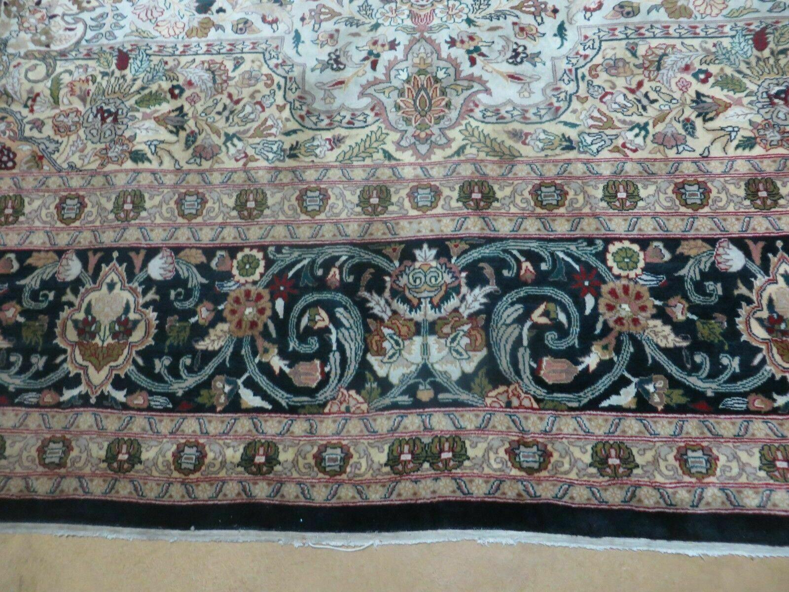Beautiful Sino Persian Rug 9x12, Elegant High Quality Handmade Wool Oriental Carpet, Medallion with Corner Design, Floral, Black and Ivory - Jewel Rugs